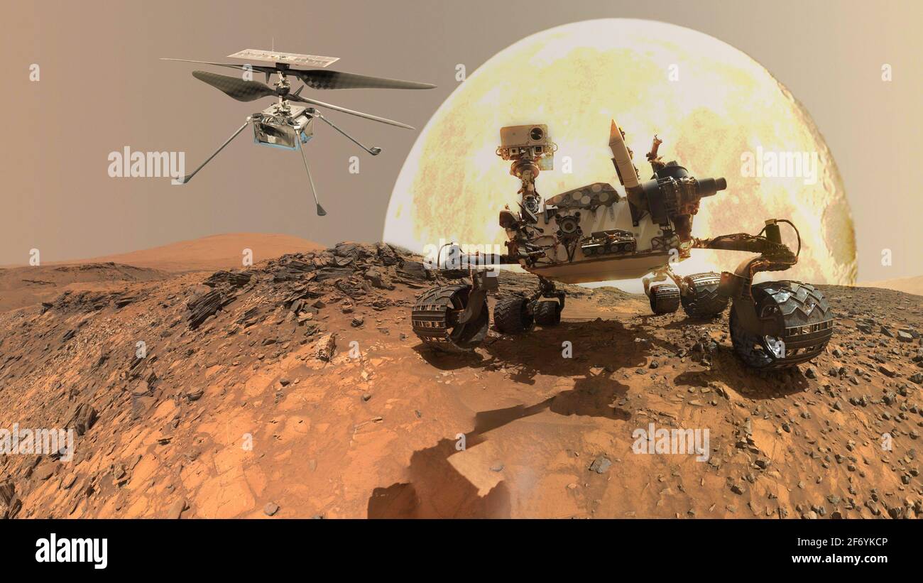 martian rover e drone, Mars pianeta elementi di esplorazione di questa immagine Fornito dalla NASA illustrazione 3d Foto Stock