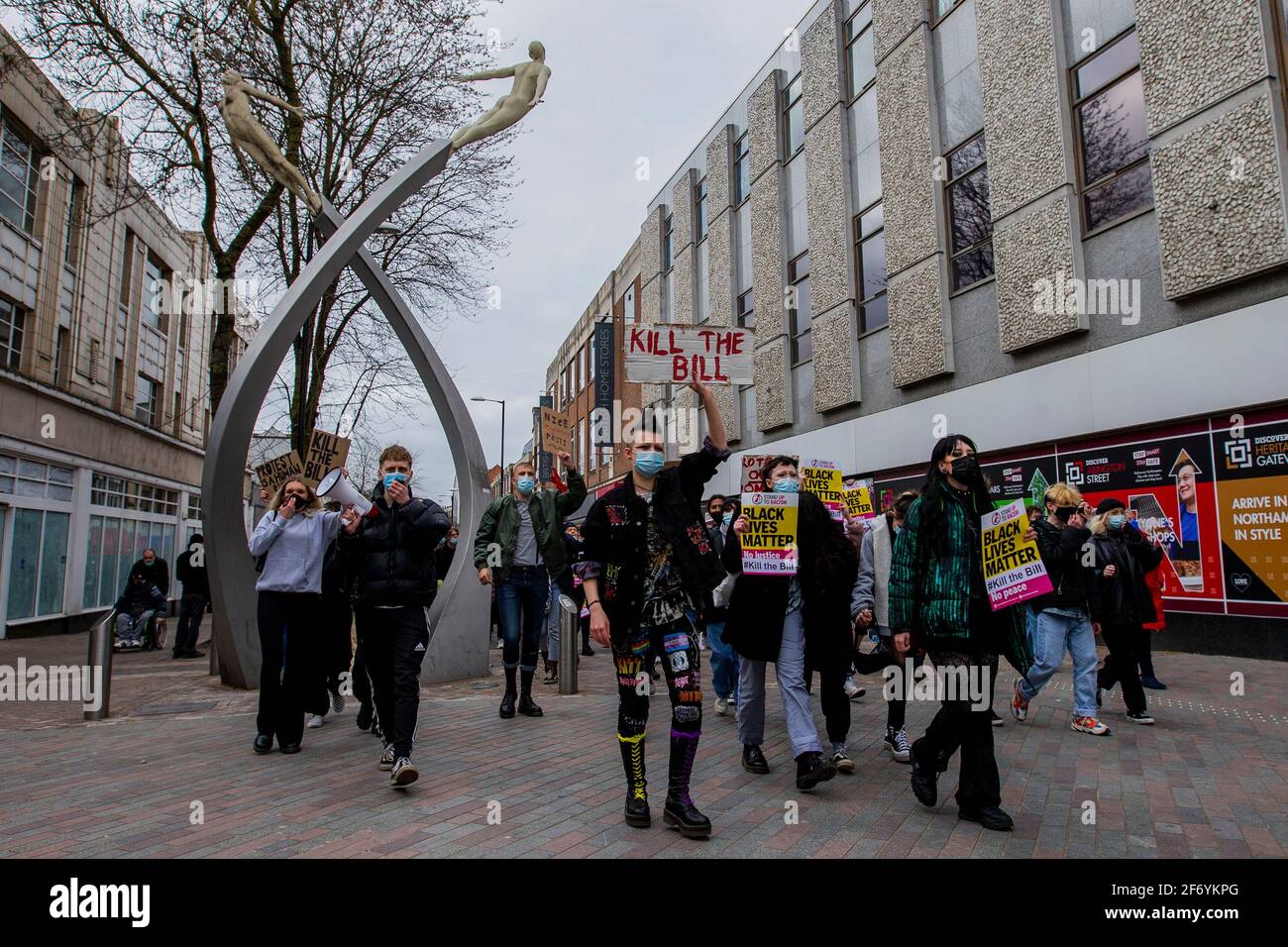 NORTHAMPTON, INGHILTERRA. 3 APRILE. Uccidete la protesta di Bill a Northampton e strade più sicure sabato 3 aprile 2021. (Credit: Leila Coker) Credit: Leila Coker/Alamy Live News Foto Stock