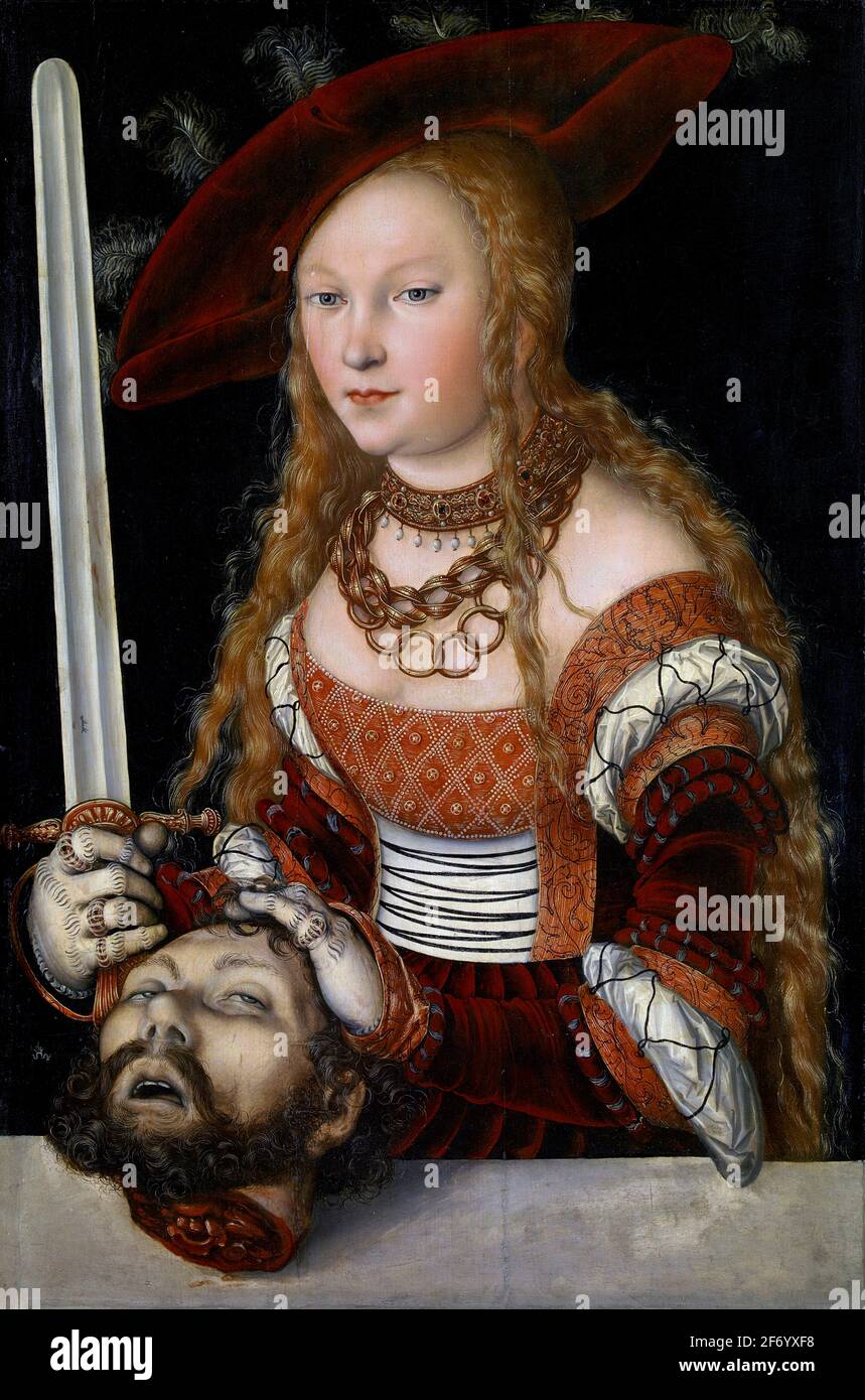 Judith con la testa di Holofernes di Lucas Cranach il Vecchio (1472-1553), olio su legno, c.1520-40. Kunsthistorisches Museum versione Vienna. Foto Stock