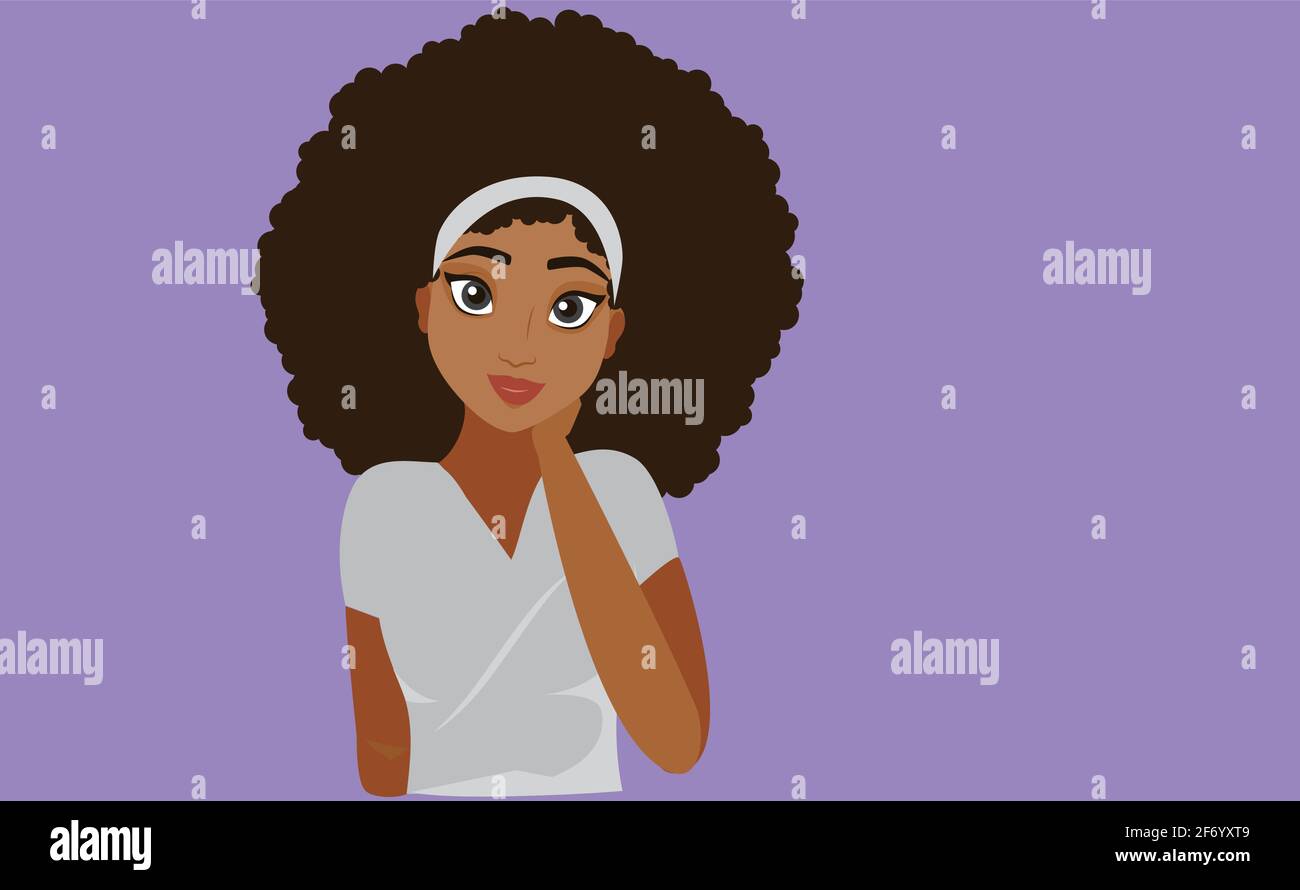 Giovane ragazza nera che posa con uno stile afro capelli Illustrazione Vettoriale