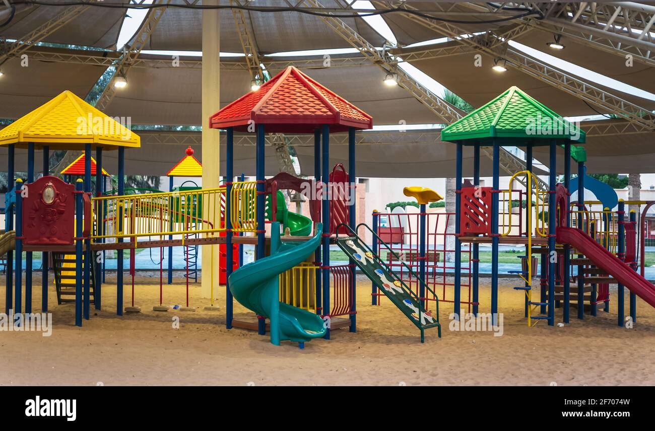 Area giochi per bambini nel parco Khobar Corniche in Arabia Saudita. Foto Stock