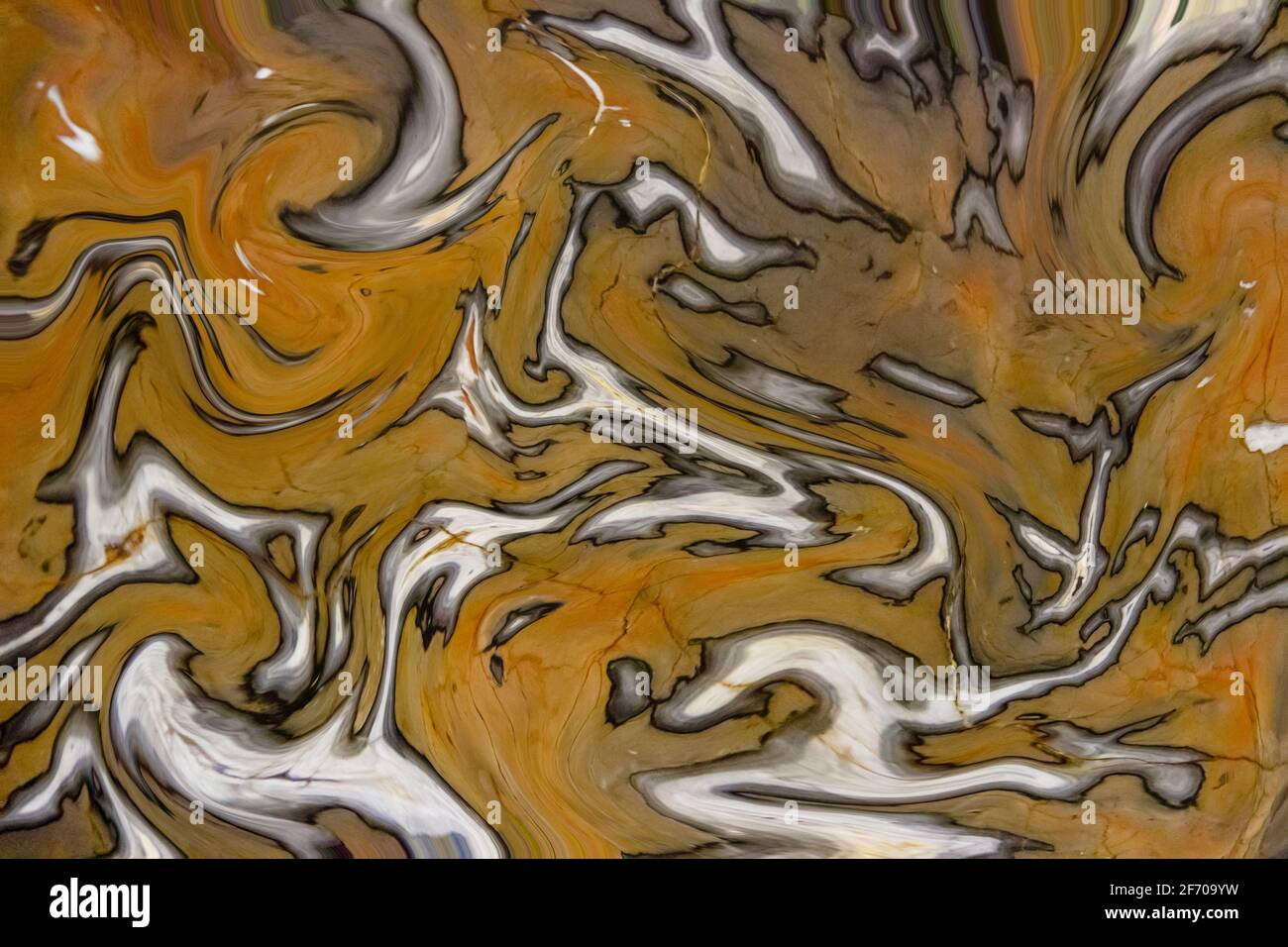Sfondo ornamentale con motivi astratti in un colore beige dominante. Pittura liquida texture astratta, tecnica d'arte. Foto Stock
