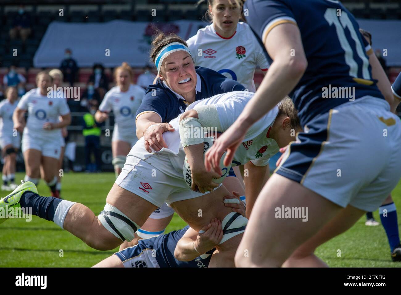 Doncaster, Regno Unito. 03 Apr 2021. Rachel Malcolm (6 Scozia, capitano) affronta durante la partita delle sei Nazioni femminili tra Inghilterra e Scozia al Castle Park Stadium di Doncaster, Inghilterra. Credit: SPP Sport Press Photo. /Alamy Live News Foto Stock