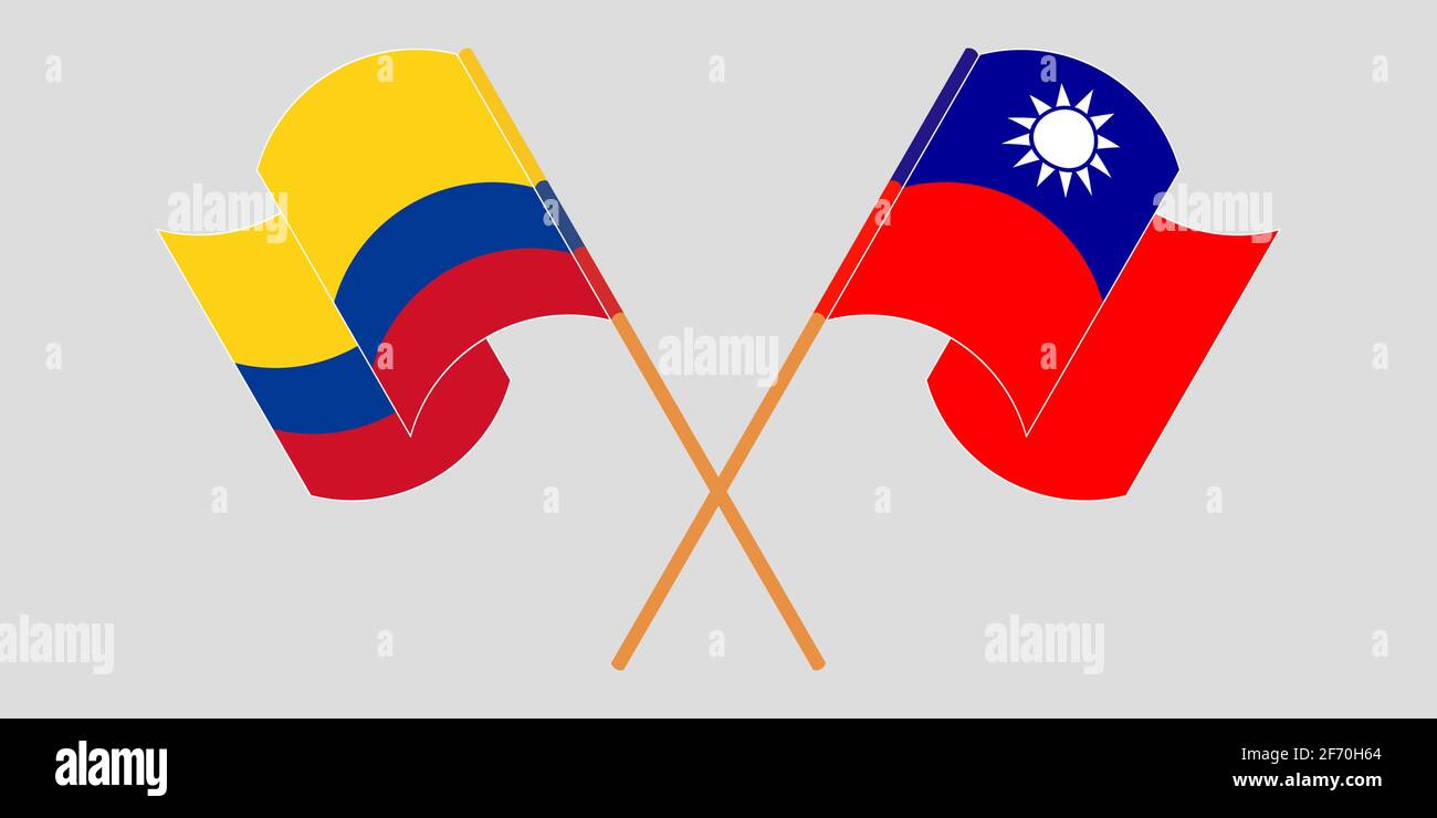 Bandiere incrociate e sventolanti di Colombia e Taiwan. Illustrazione vettoriale Illustrazione Vettoriale