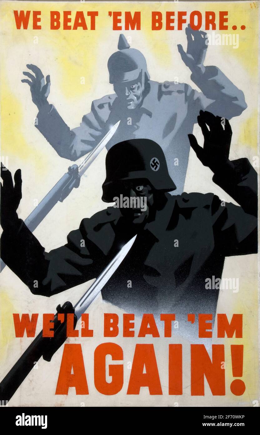Un poster della seconda guerra mondiale che dice noi Beat 'em prima Ci battiamo di nuovo Foto Stock