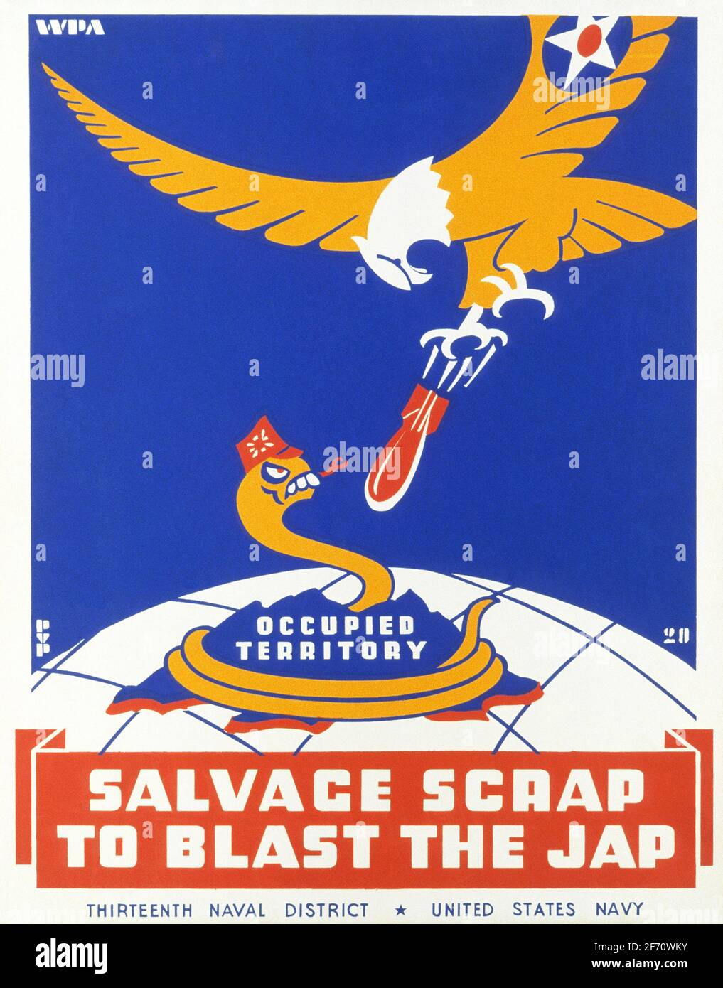 Un poster della seconda guerra mondiale che chiede alle persone di salvare i rottami metallo Foto Stock