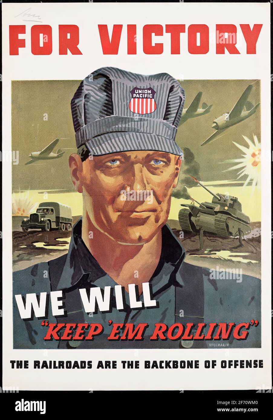 Un poster della seconda guerra mondiale che informa il pubblico eh del Importanza delle Ferrovie (Ferrovie) Foto Stock