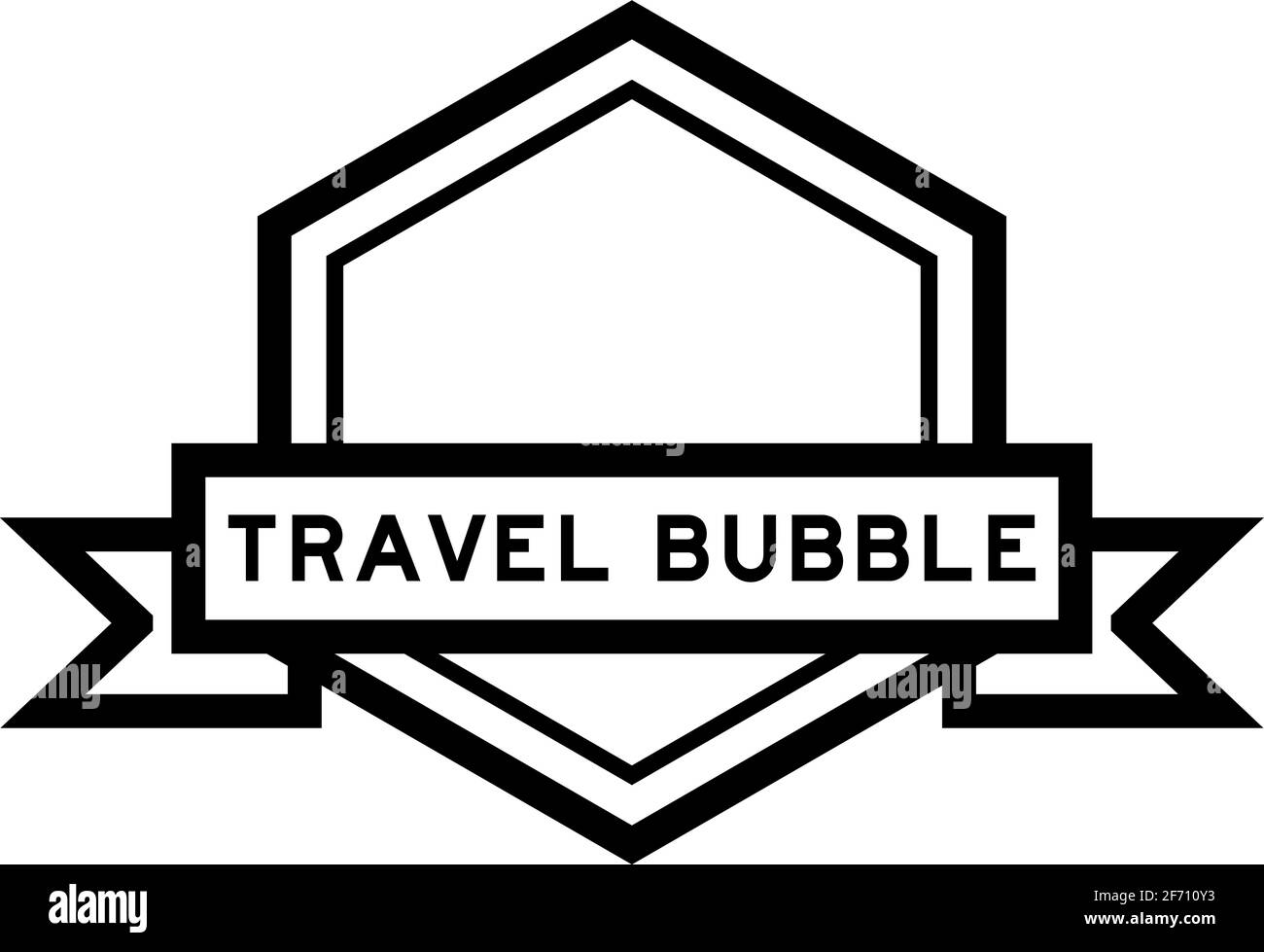 Striscione per etichette esagonali vintage con bolla da viaggio in nero colore su sfondo bianco Illustrazione Vettoriale