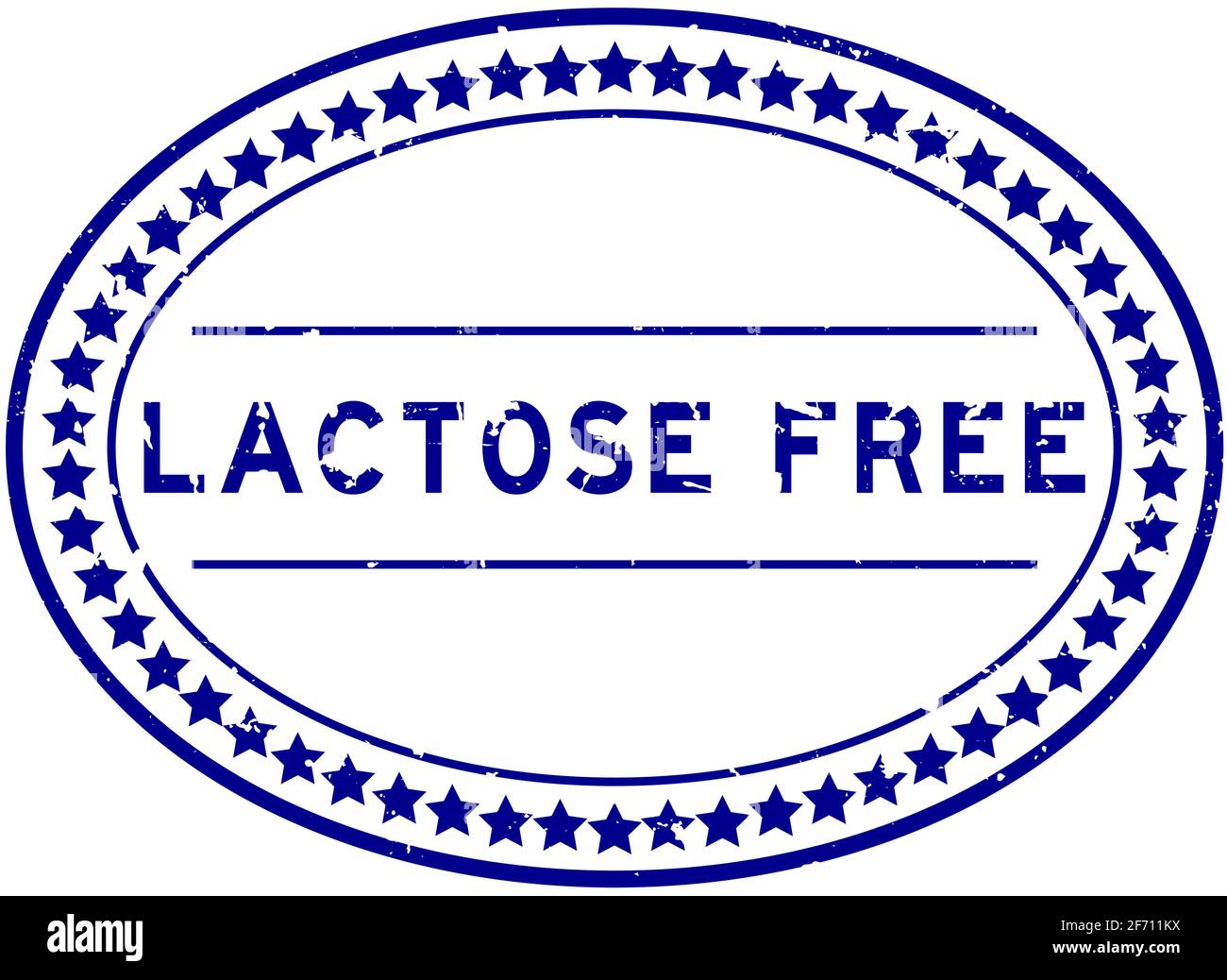 Grunge blu senza lattosio parola ovale guarnizione in gomma stampigliata su sfondo bianco Illustrazione Vettoriale