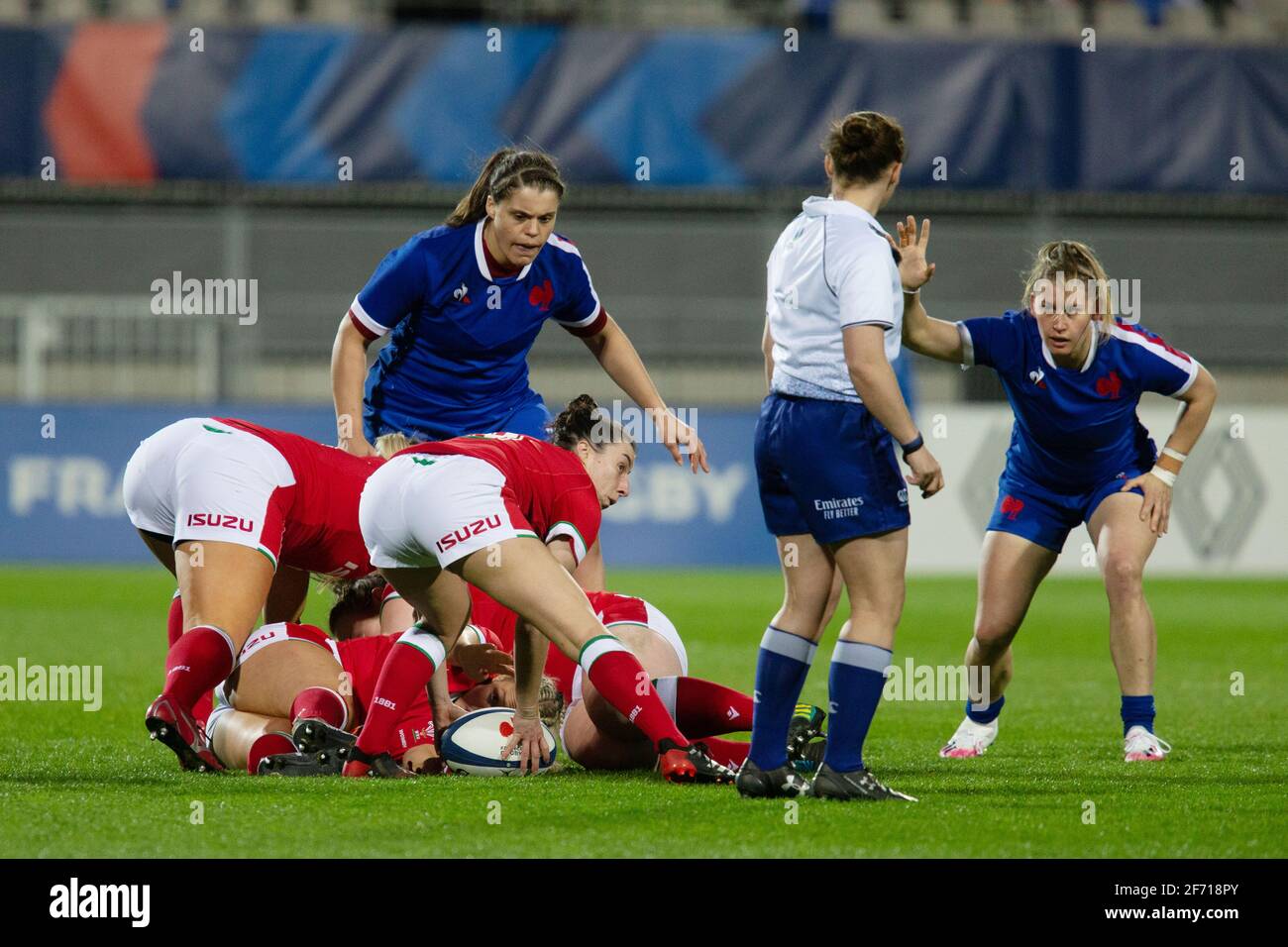 Jess Roberts del Galles durante le sei Nazioni femminili 2021, partita di rugby Unione tra Francia e Galles il 3 aprile 2021 allo stadio la Rabine di Vannes, Francia - Foto Damien Kilani / DK Prod / DPPI Foto Stock