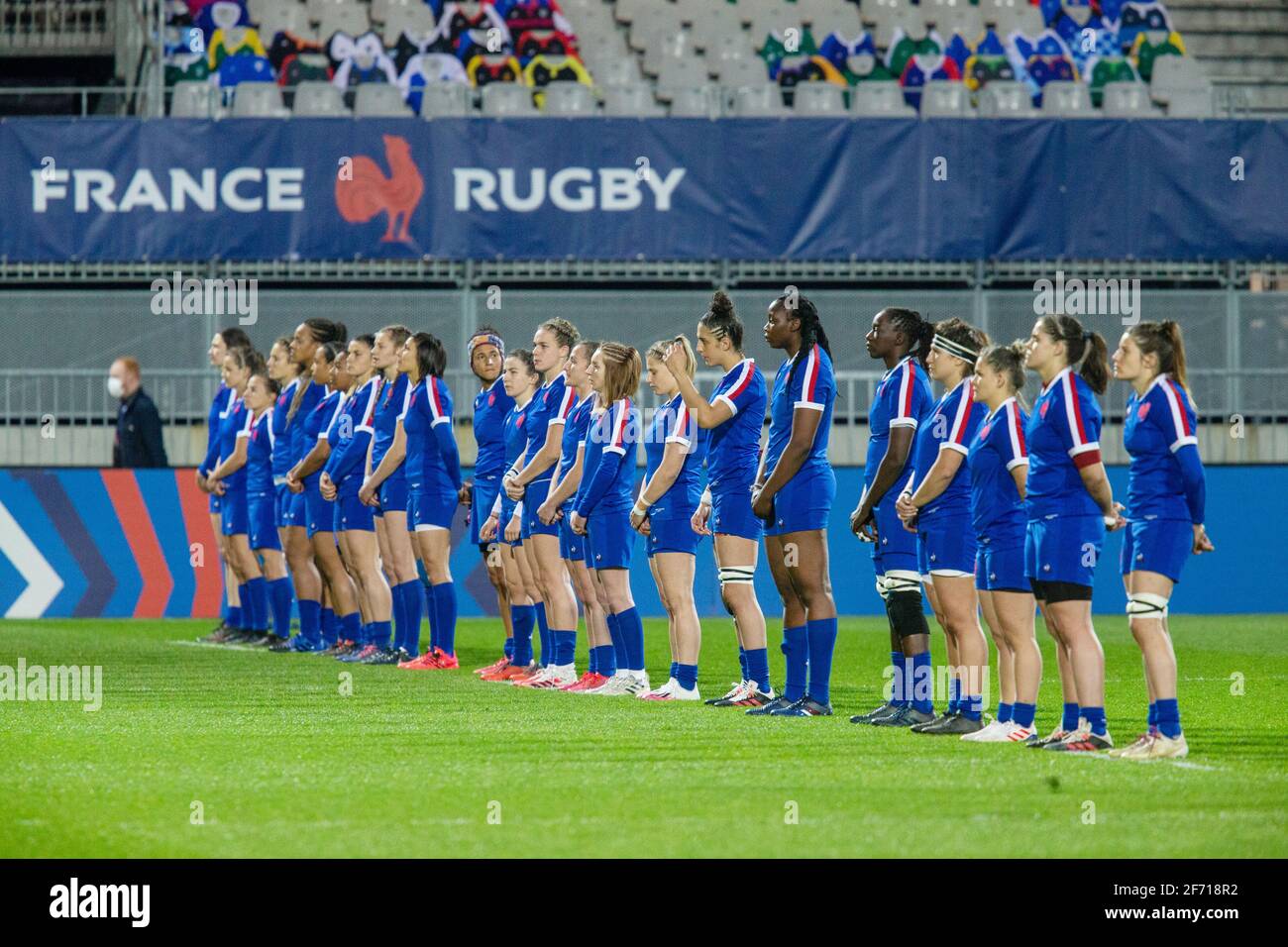 Team France durante le sei Nazioni femminili 2021, partita di rugby tra Francia e Galles il 3 aprile 2021 allo stadio la Rabine di Vannes, Francia - Foto Damien Kilani / DK Prod / DPPI Foto Stock