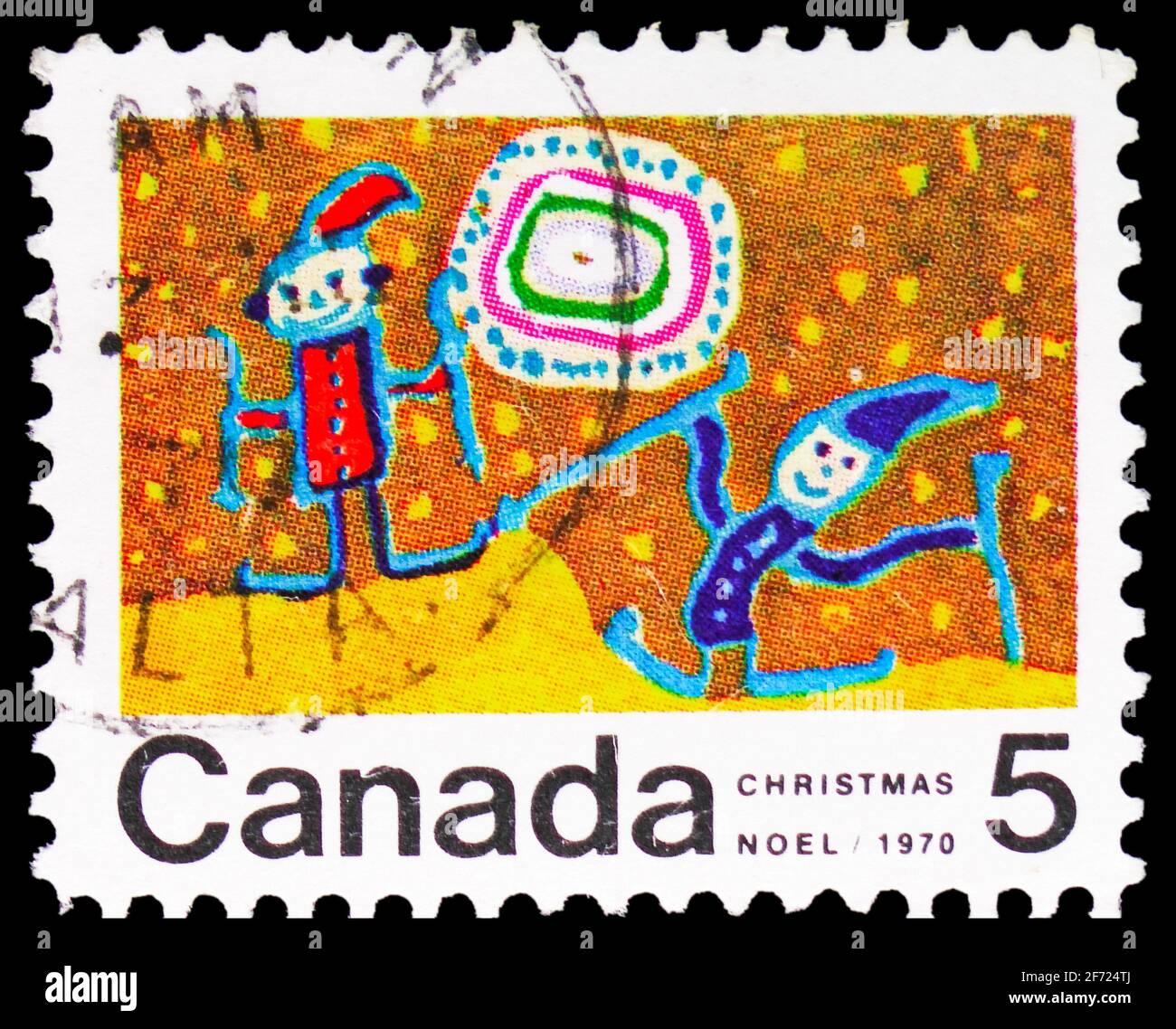 MOSCA, RUSSIA - 28 FEBBRAIO 2021: Francobollo stampato in Canada spettacoli Sci (D. Durham), Christmas (1970) serie, circa 1970 Foto Stock