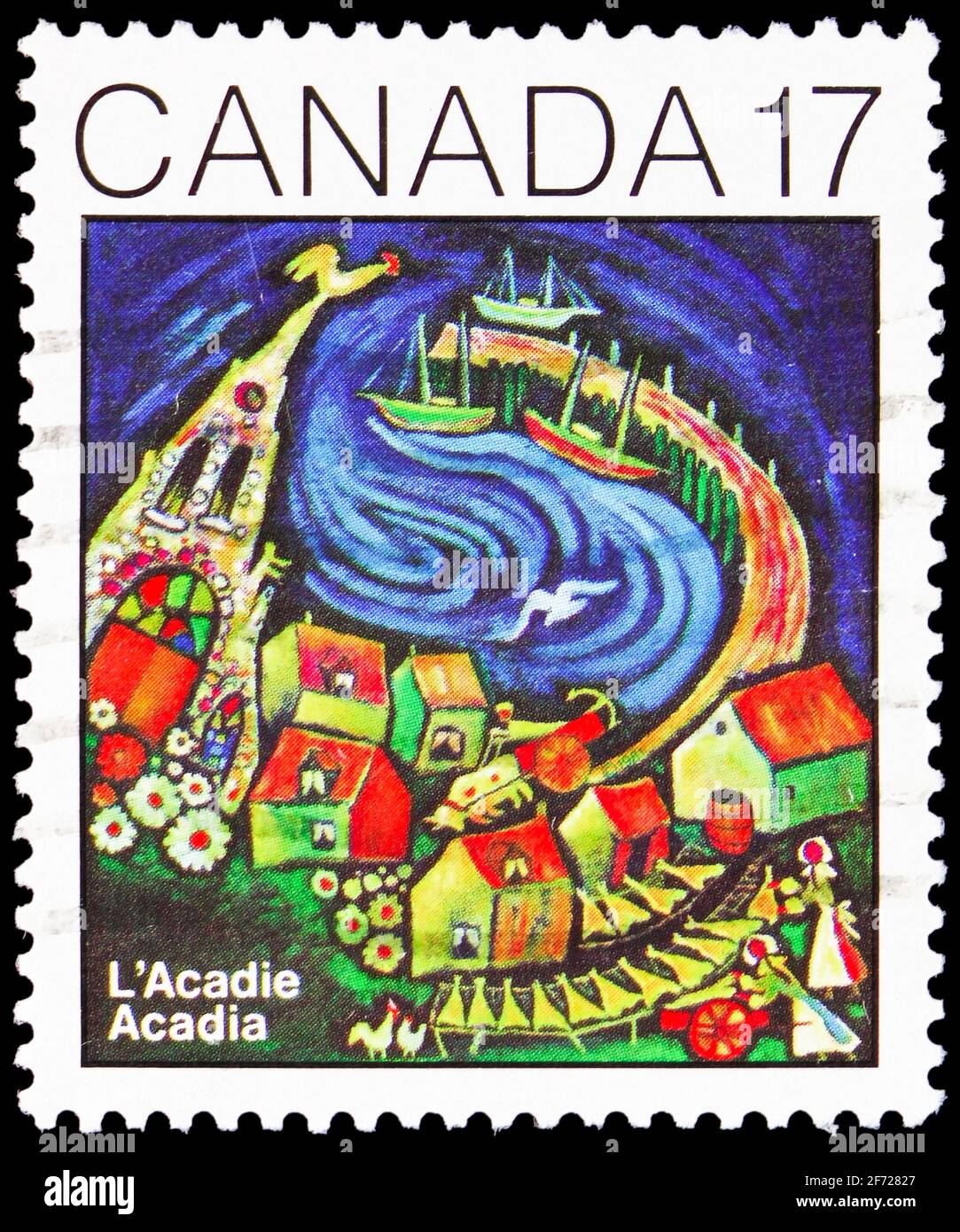 MOSCA, RUSSIA - 28 FEBBRAIO 2021: Francobollo stampato in Canada mostra Comunità Acadiana, circa 1981 Foto Stock