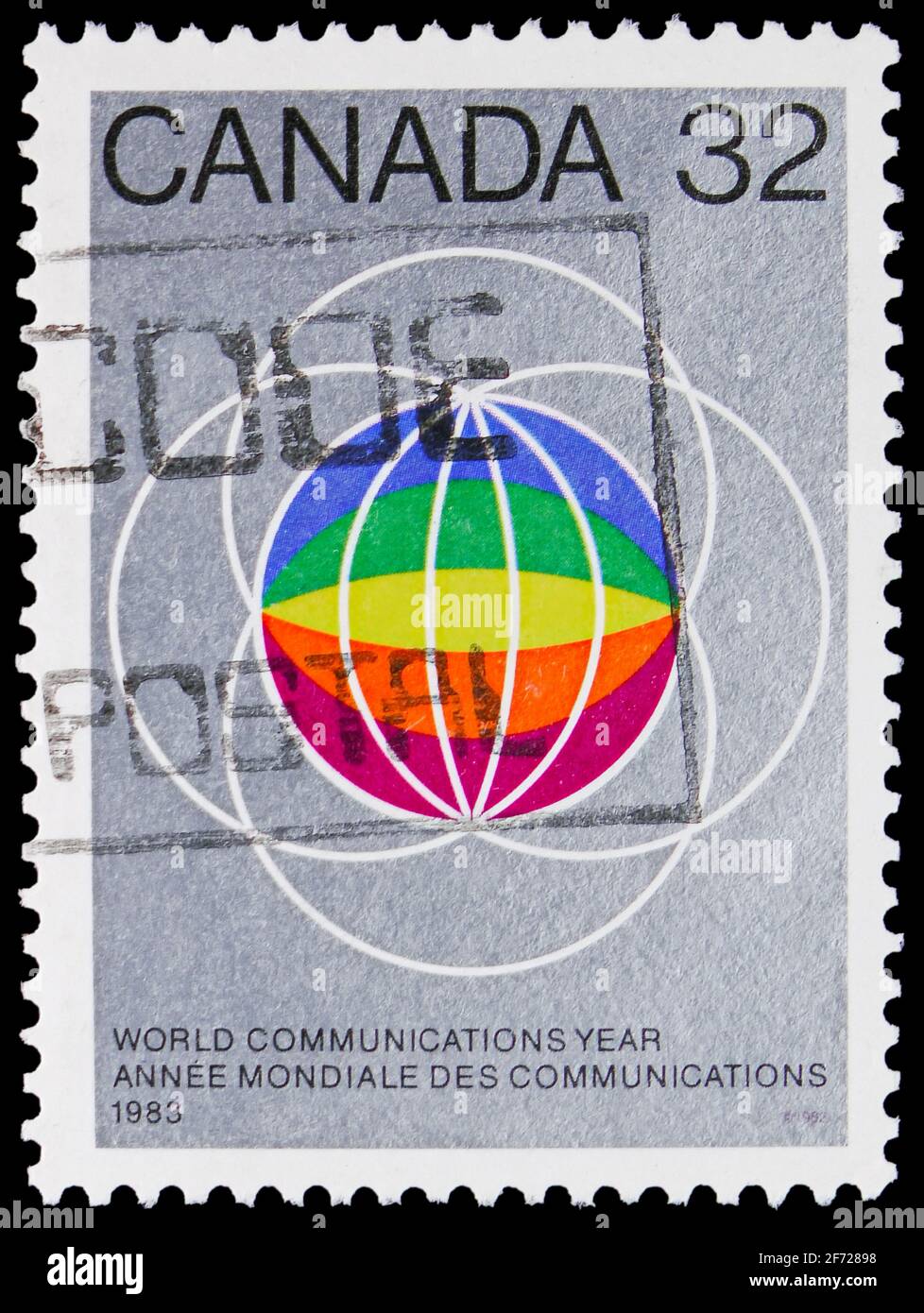MOSCA, RUSSIA - 28 FEBBRAIO 2021: Francobollo stampato in Canada mostra World Communications Year, circa 1983 Foto Stock
