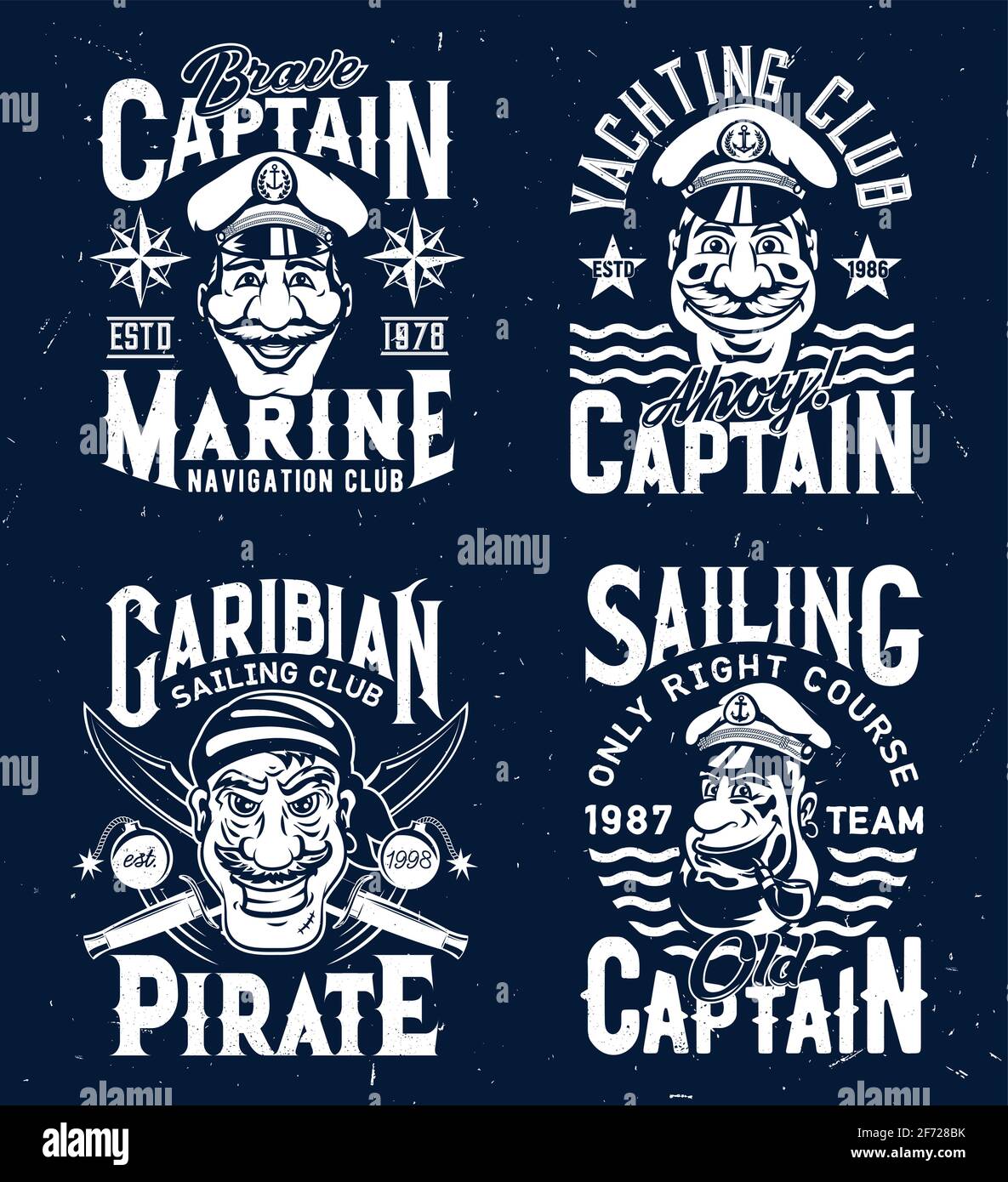 TShirt stampa con capitani e mascotte pirata Illustrazione Vettoriale
