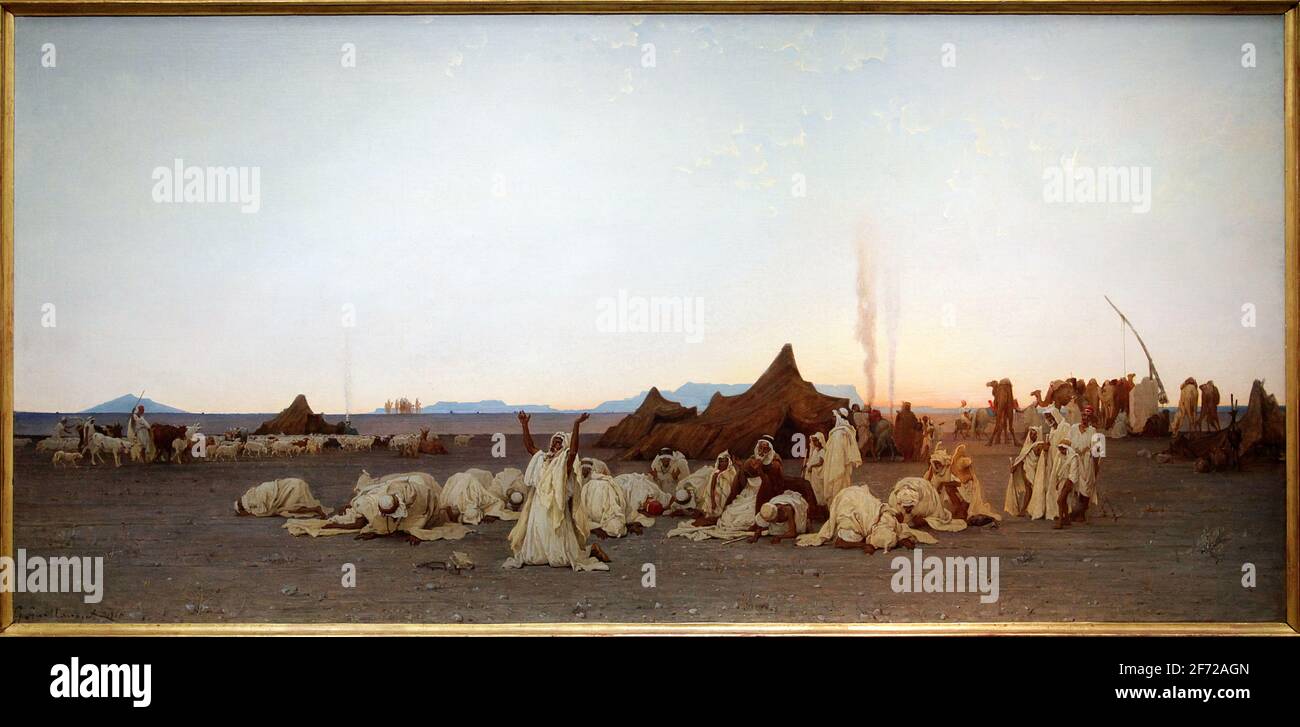 Preghiera serale nel Sahara.prière du soir dans le Sahara 1863 di Gustave Guillaumet 1840-1887 Foto Stock