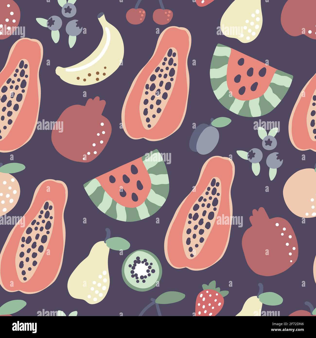 Modello di frutta. Papaya banana anguria modello senza giunture. Stampa vettoriale tropicale estiva per il design della t-shirt. Illustrazione Vettoriale