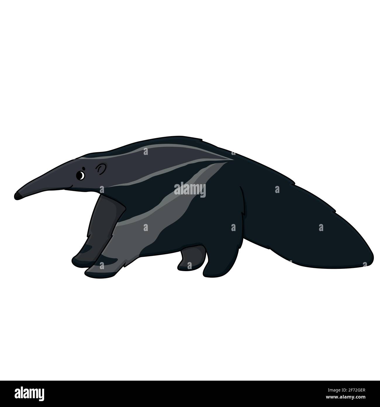 Vettore grigio bello contorno carino fumetto soffuso isolato formica o anteater. L'animale si alza e guarda a sinistra. Illustrazione della tagliatella disegnata a mano Illustrazione Vettoriale