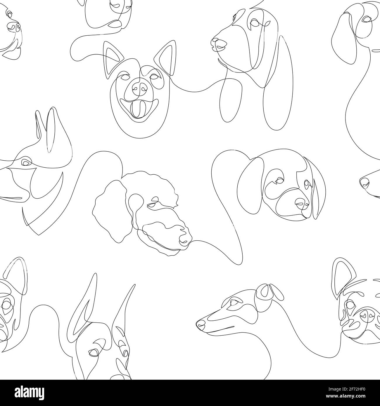 Teste di cani linea minima senza giunture modello. Sfondo dell'illustrazione vettoriale Illustrazione Vettoriale