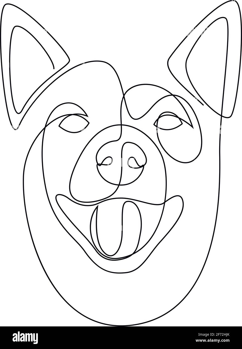 Linea continua Shiba Inu. Illustrazione vettoriale cane stile minimo a riga singola. Testa del cane Illustrazione Vettoriale