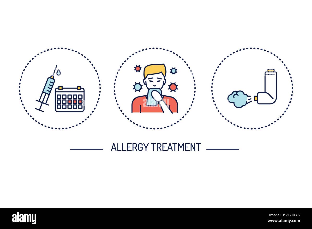Informazioni sulle icone delle linee di colore del trattamento allergico. Pittogrammi per pagina Web, app mobile, promo. Illustrazione Vettoriale