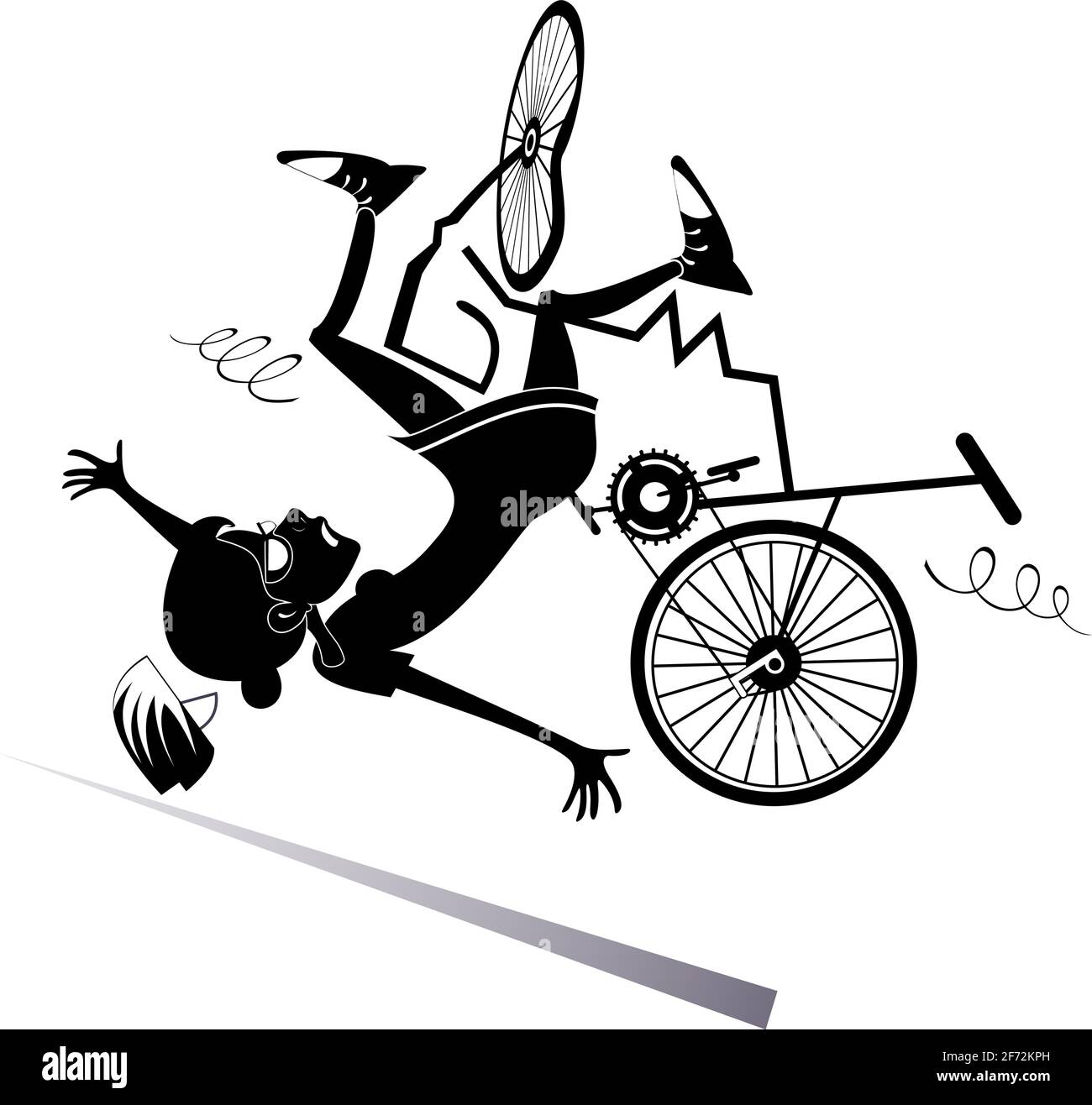 Donna ciclista che cade dall'illustrazione della bicicletta. Donna ciclista  che cade giù dalla bicicletta rotta nero su illustrazione bianca Immagine e  Vettoriale - Alamy