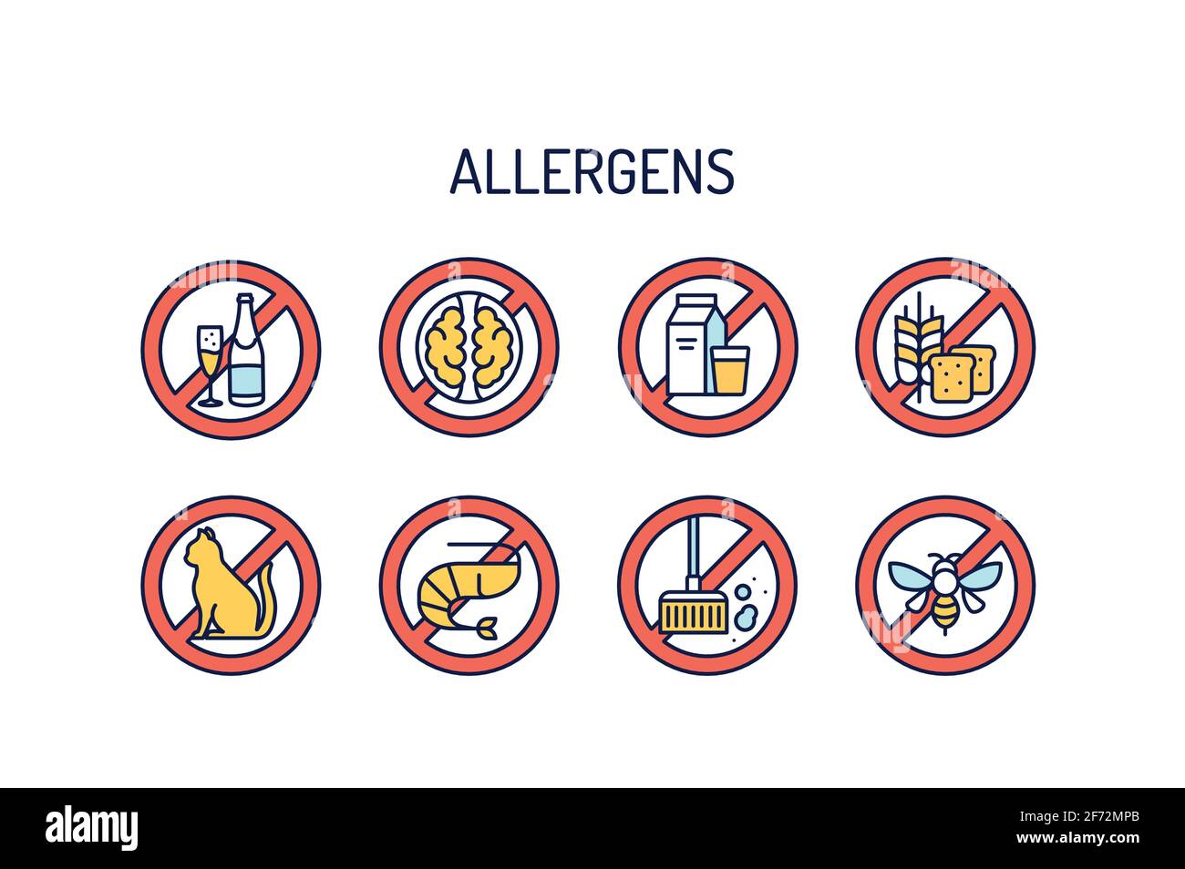 Set di icone di colore delle linee allergeniche. Pittogramma per pagina web, app mobile, promo. Illustrazione Vettoriale