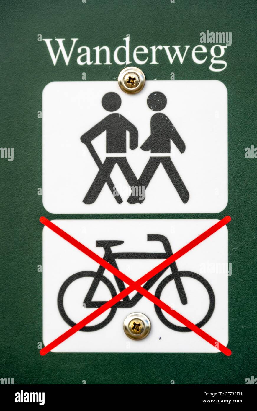 Sentiero escursionistico, ciclismo proibito, cartello di divieto, segno, Sylt, Frisia del Nord, Schleswig-Holstein, Germania Foto Stock