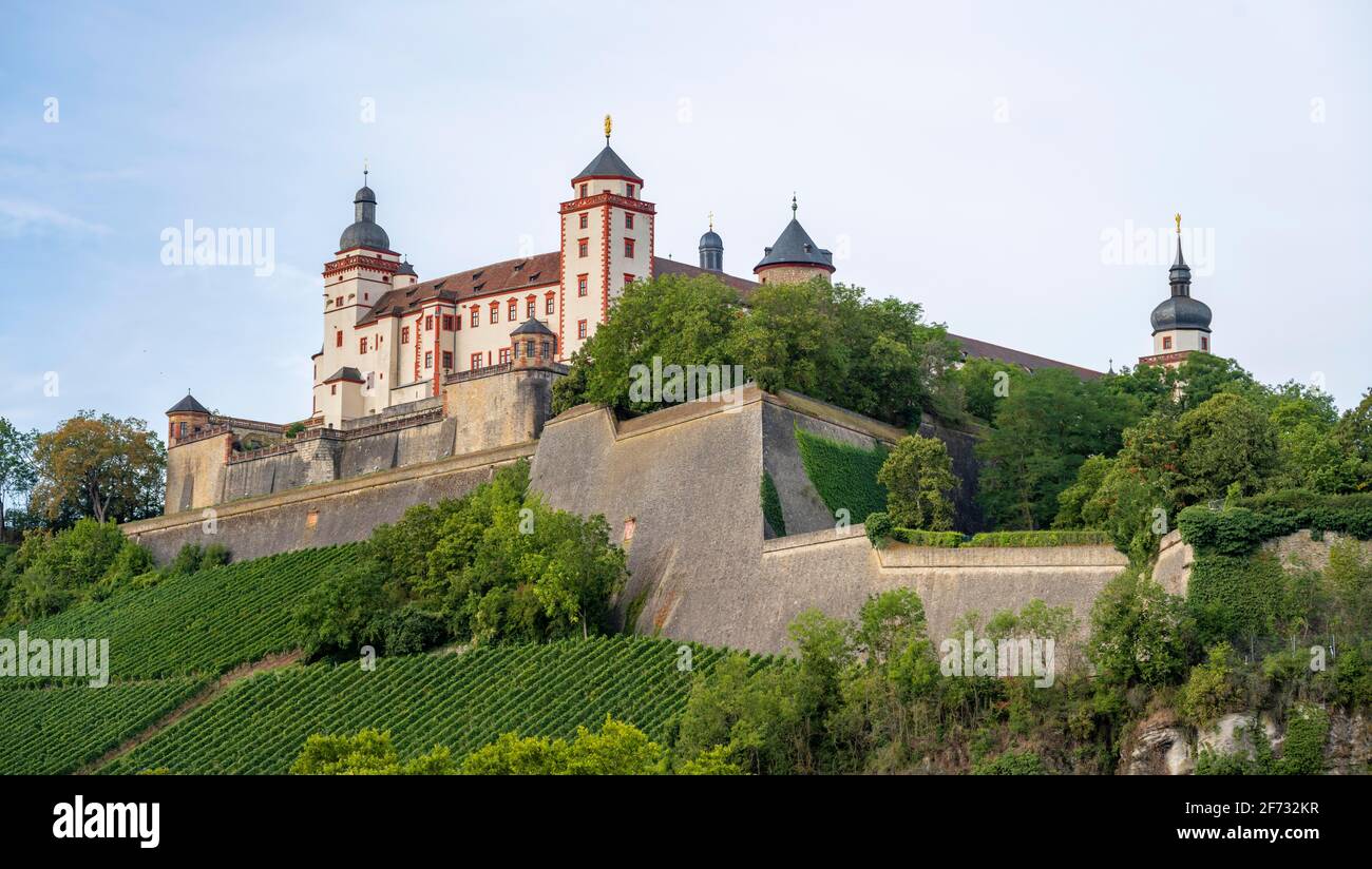 Fortezza di Marienberg sulla collina, Wuerzburg, bassa Franconia, Baviera Foto Stock