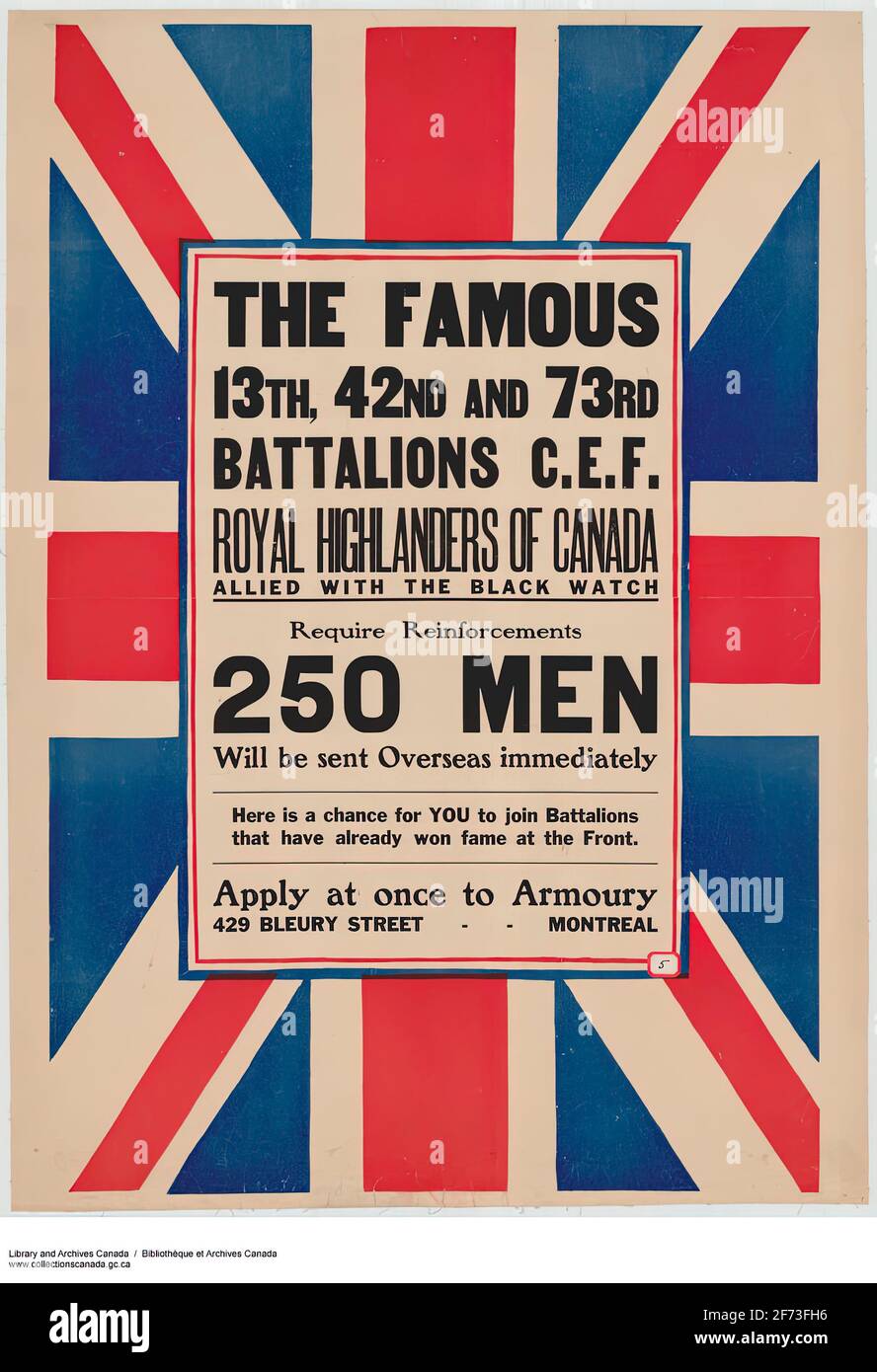 Un poster di reclutamento canadese della prima guerra mondiale per i Royal Highlanders Del Canada Foto Stock