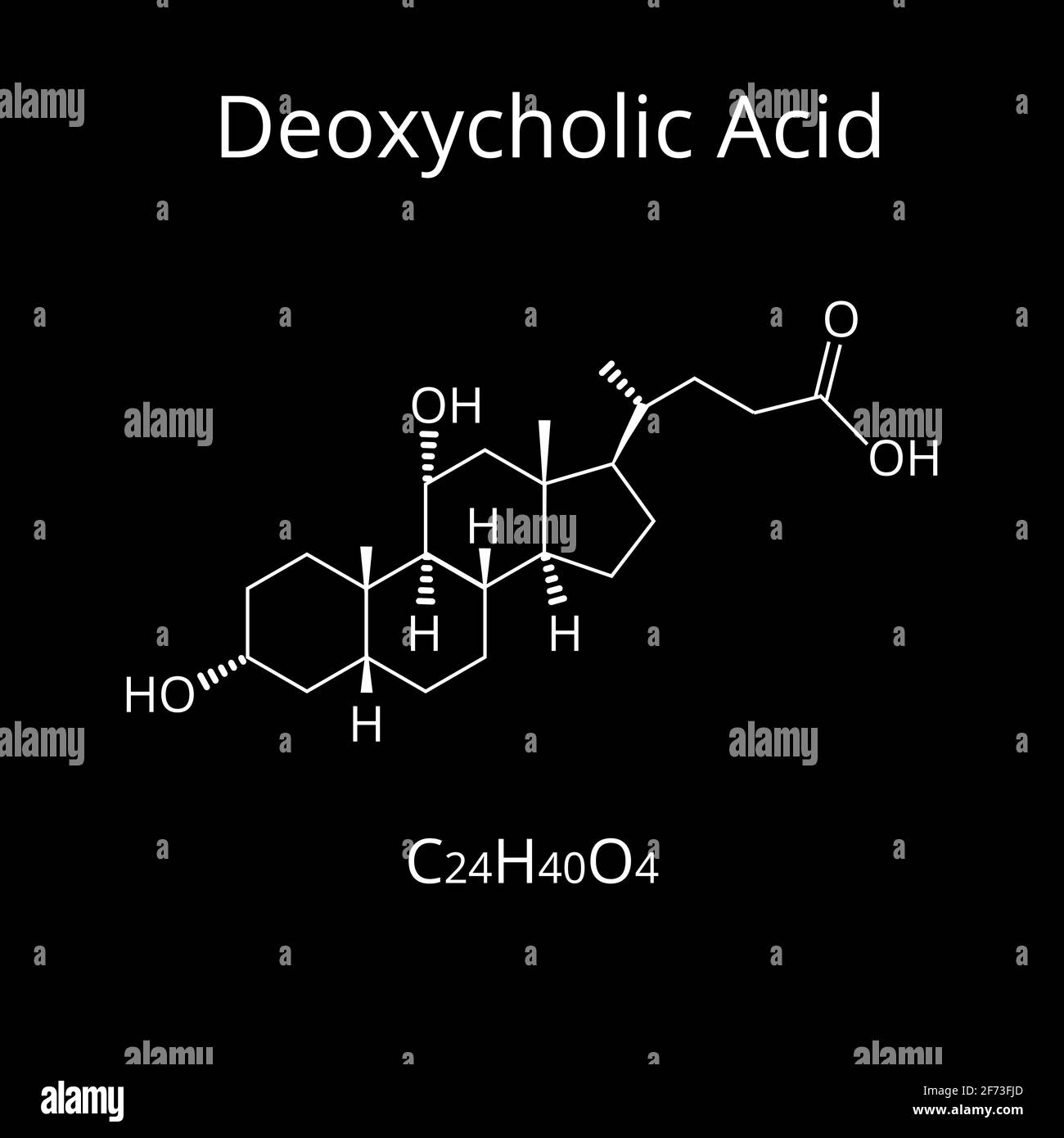 Acido chenodesossicolico. Acido biliare. Formula chimica molecolare acido chenodesossicolico. Illustrazione vettoriale su sfondo isolato Illustrazione Vettoriale