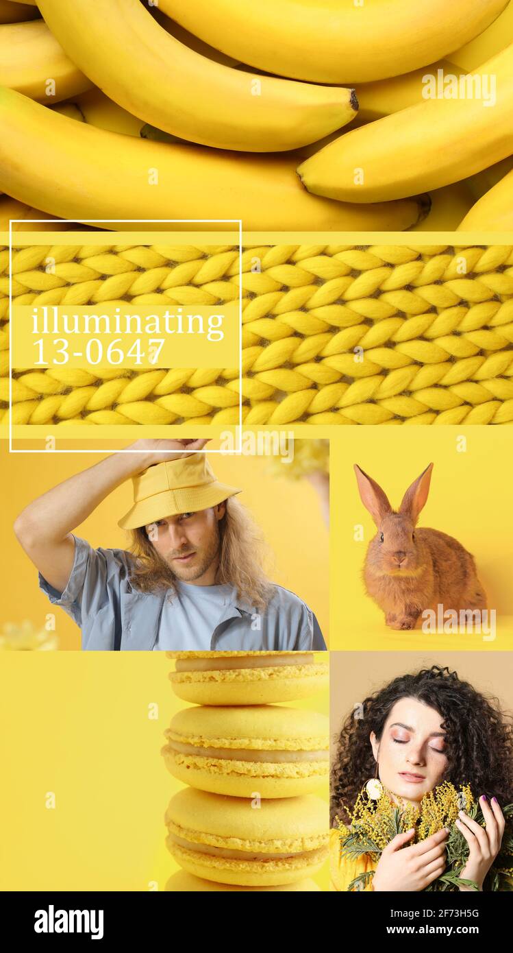 Collage di foto in giallo Foto Stock