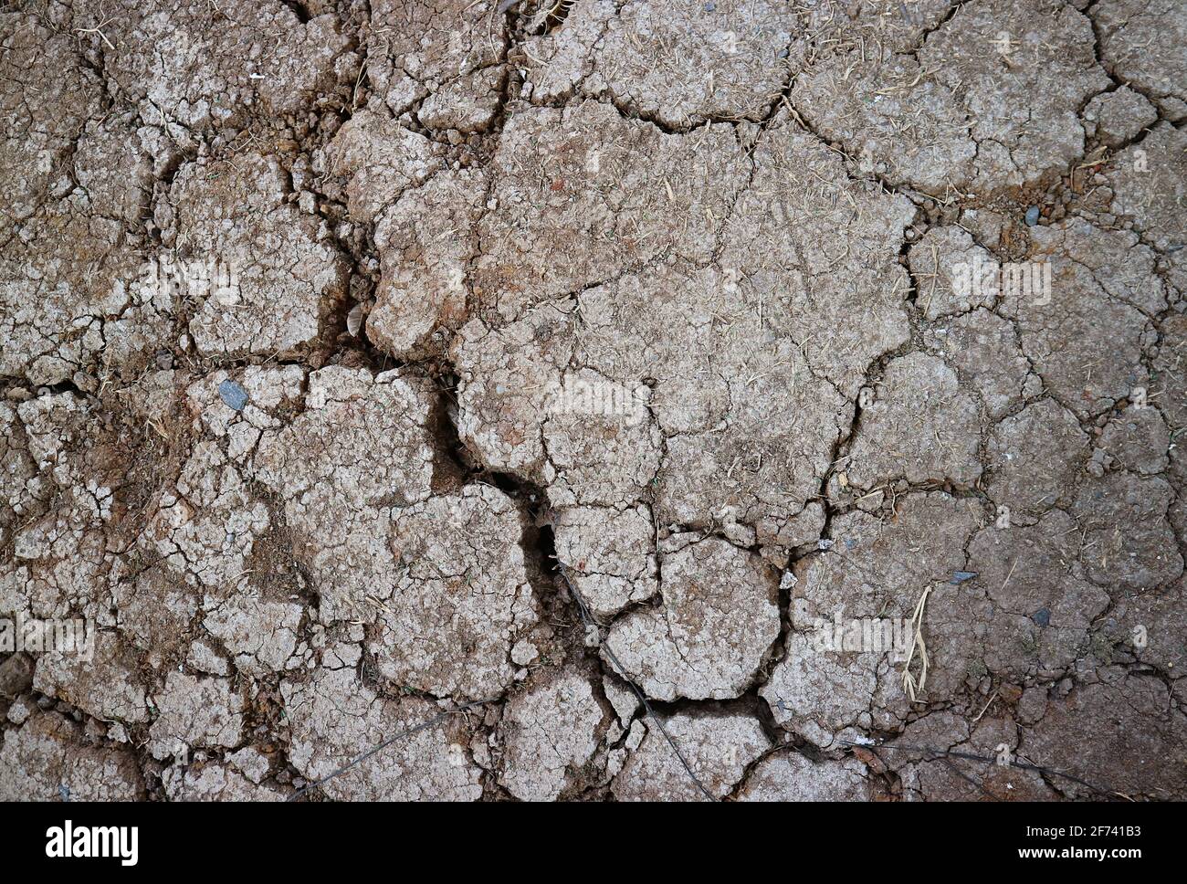 Vista dall'alto della superficie del terreno asciutto e incrinato per il Concetto di SALVARE LA TERRA Foto Stock