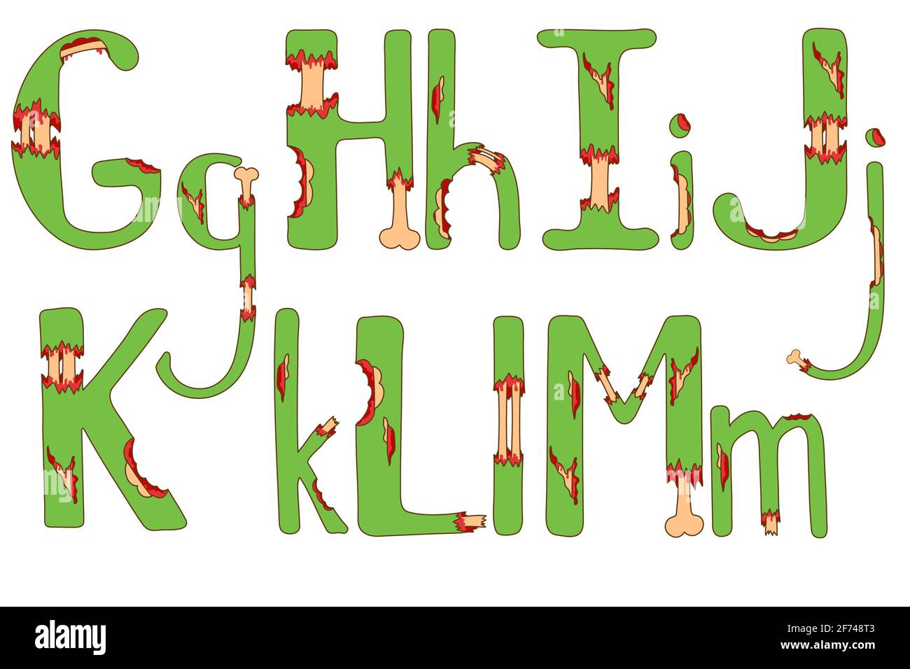 Alfabeto zombie - g h i j k l m. lettere Illustrazione Vettoriale
