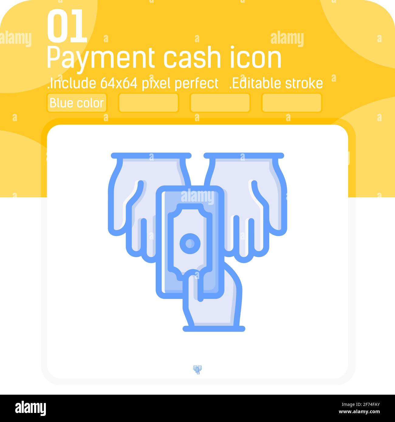 Icona del vettore di pagamento a mano in contanti con colore blu isolato su sfondo bianco. Icona sottile dell'elemento dell'illustrazione grafica per ui, ux, progettazione di siti Web, Illustrazione Vettoriale