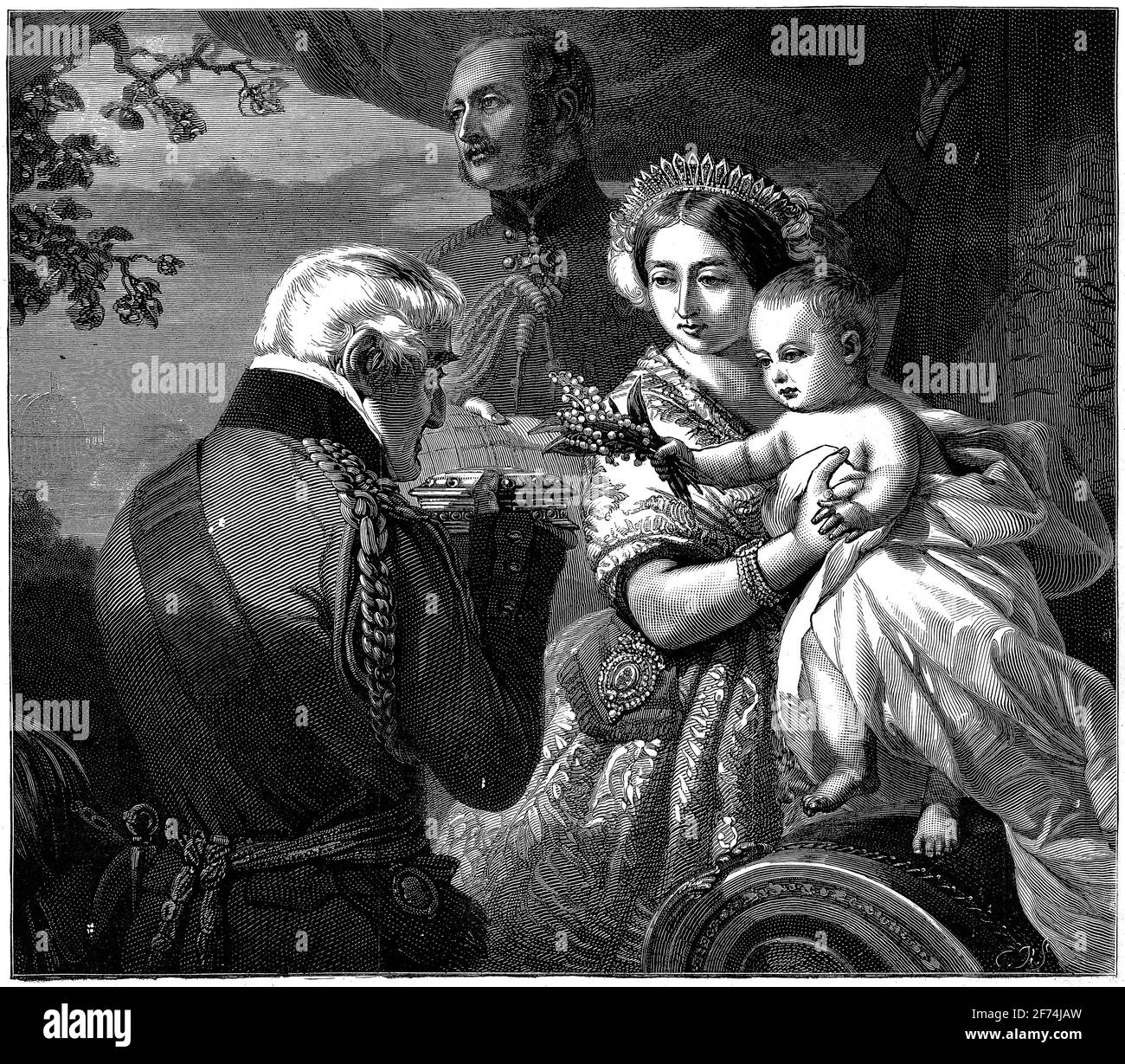 Incisione del Duca di Wellington e del suo figliocastro, il Principe Artù, 1 maggio 1851 Foto Stock
