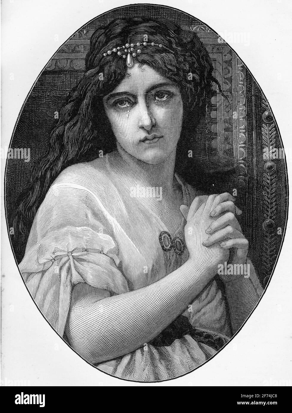 Ritratto inciso di una giovane donna premurosa Foto Stock