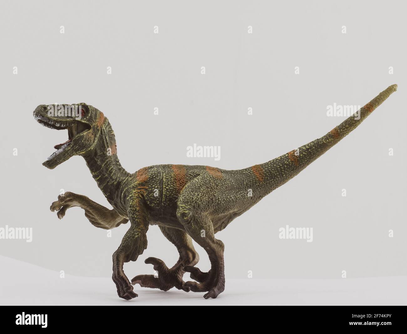 Dinosauro giocattolo isolato su sfondo bianco Foto Stock