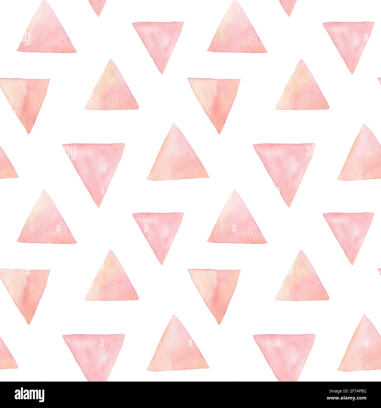 Motivo senza giunture acquerello con semplici triangoli in colori pastello. Sfondo astratto disegnato a mano. Tonalità rosa e pesca silenziate. Foto Stock Motivo senza giunture acquerello con semplici triangoli in colori pastello. Sfondo astratto disegnato a mano. Tonalità rosa e pesca silenziate. Foto Stock