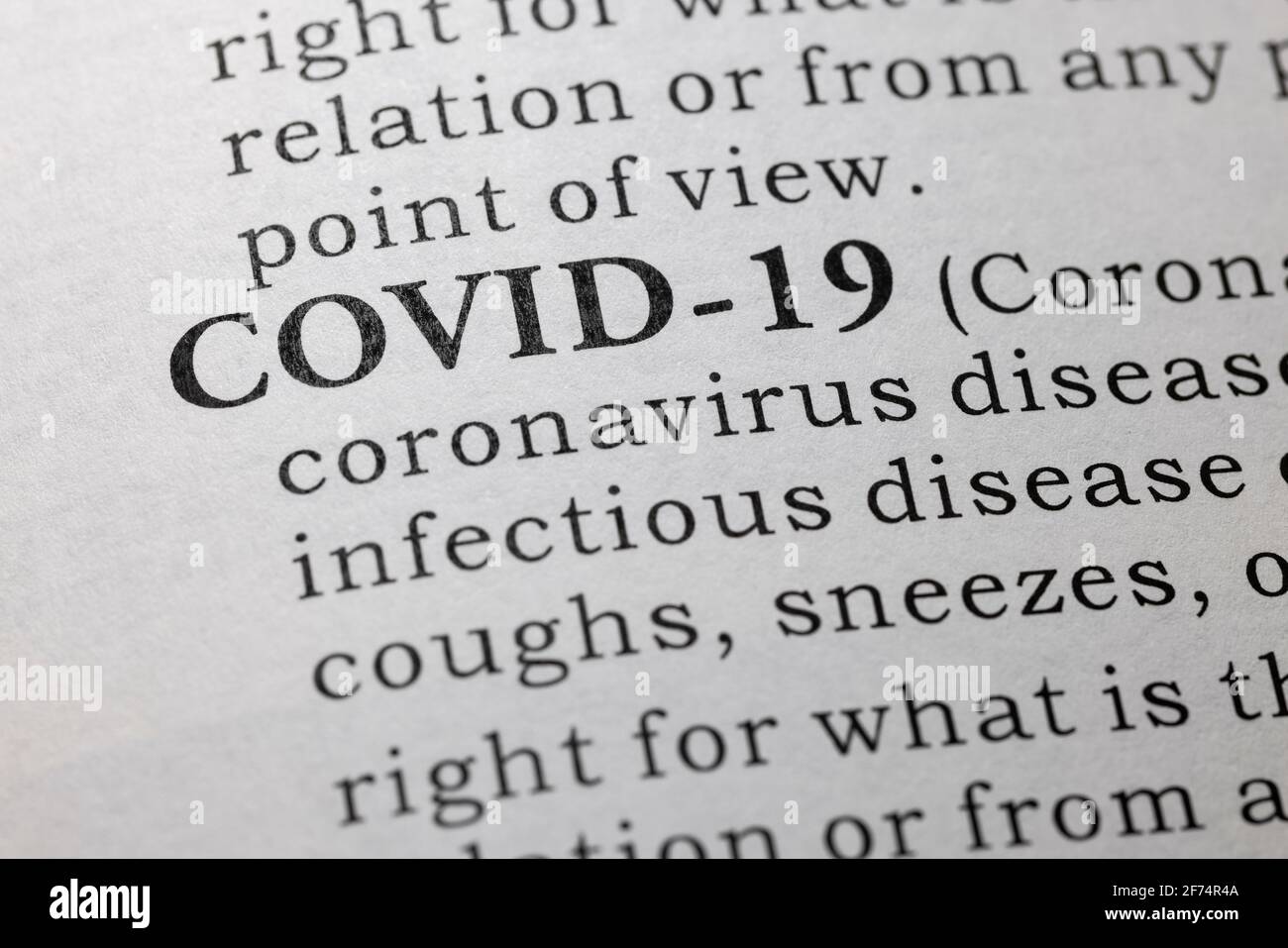 Fake Dictionary, definizione di dizionario di COVID-19, malattia di Coronavirus 2019. Foto Stock