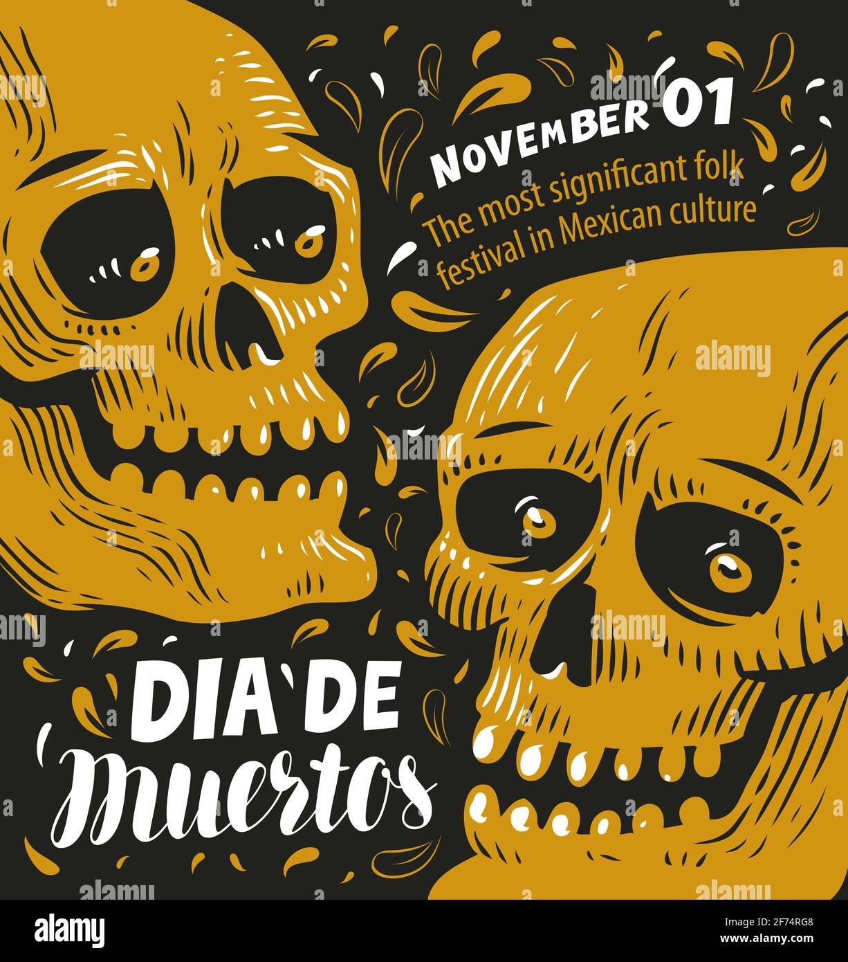 Giorno del poster morto, messicano zucchero cranio illustrazione vettore Illustrazione Vettoriale