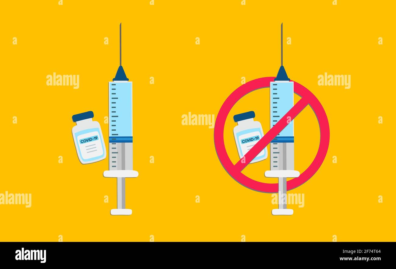Concetto di vaccinazione o anti-vaccinazione, illustrazione vettoriale 4k isolata in giallo Illustrazione Vettoriale