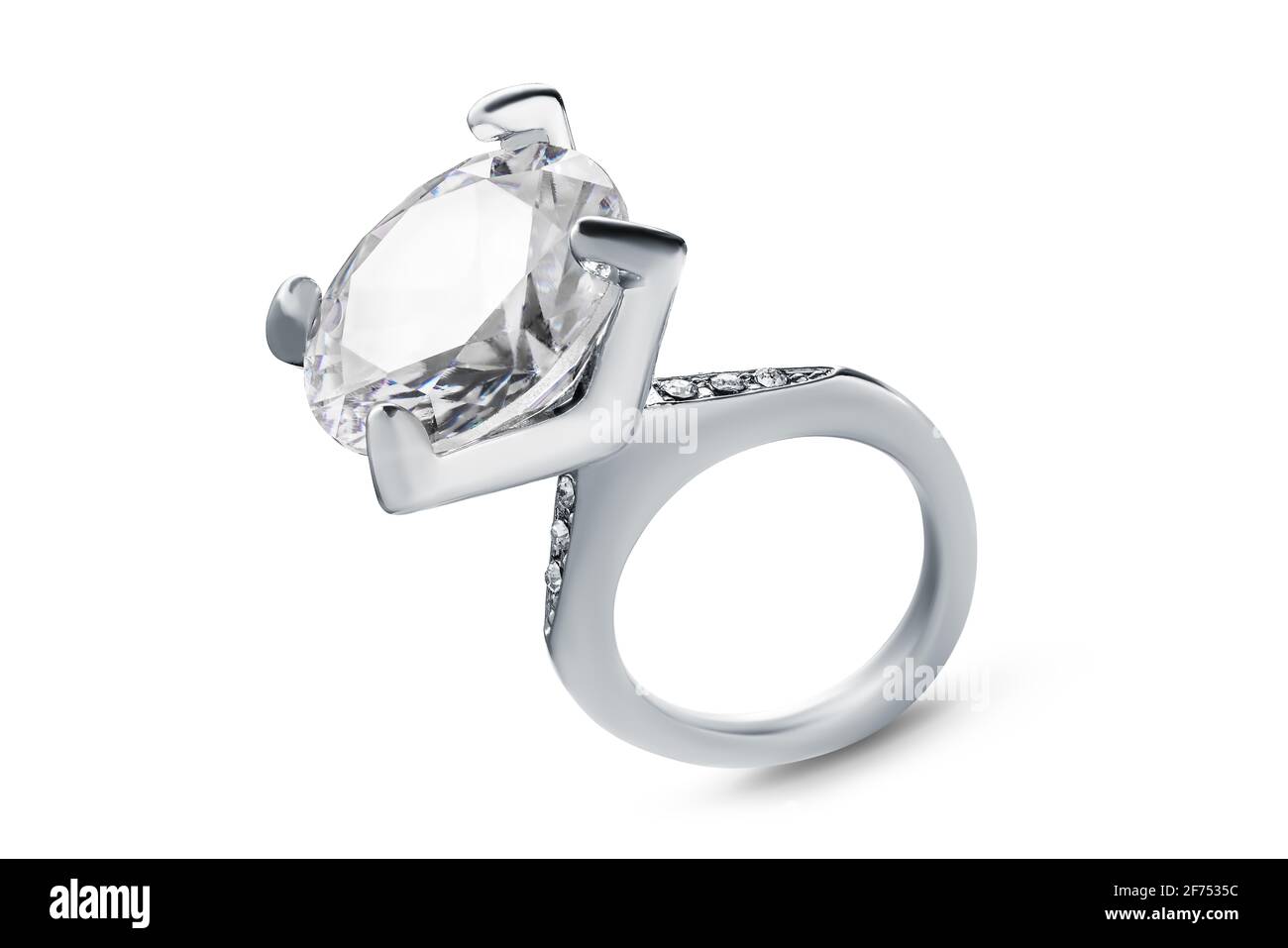 Anello diamantato isolato su sfondo bianco con tracciato di ritaglio Foto Stock