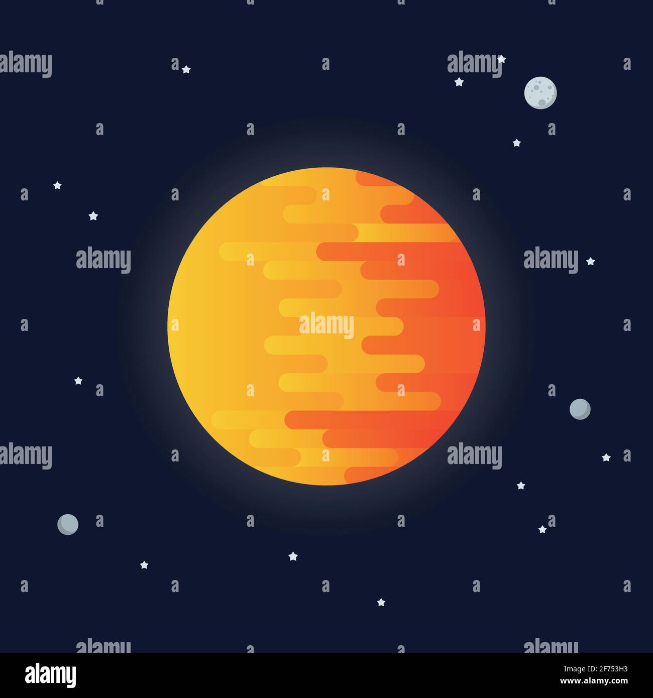 Sole su sfondo spaziale. Stella e pianeti su sfondo galassico. Sistema solare. Illustrazione vettoriale di stile piatto Illustrazione Vettoriale