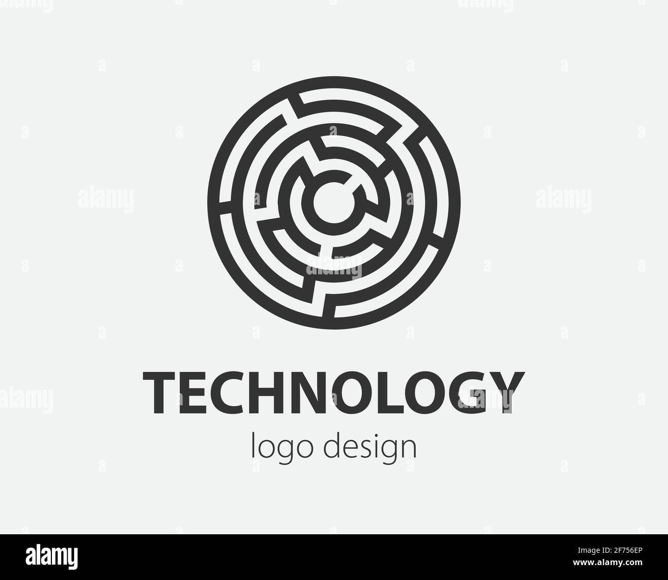 Logo vettoriale geometrico in un cerchio. Logotipo di stile ad alta tecnologia per nanotecnologia, criptovaluta e applicazioni mobili in un design lineare semplice. Illustrazione Vettoriale