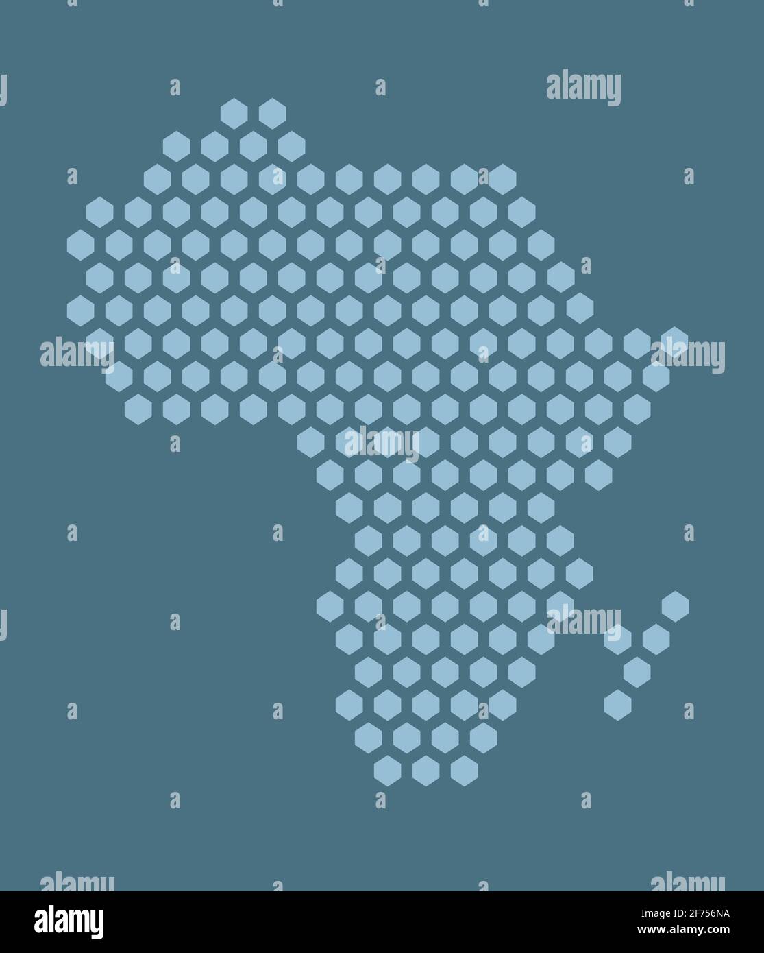 Mappa pixel esagonale blu dell'Africa. Illustrazione vettoriale continente africano mappa esagonale mosaico punteggiato. Confine amministrativo, composizione del terreno. Illustrazione Vettoriale