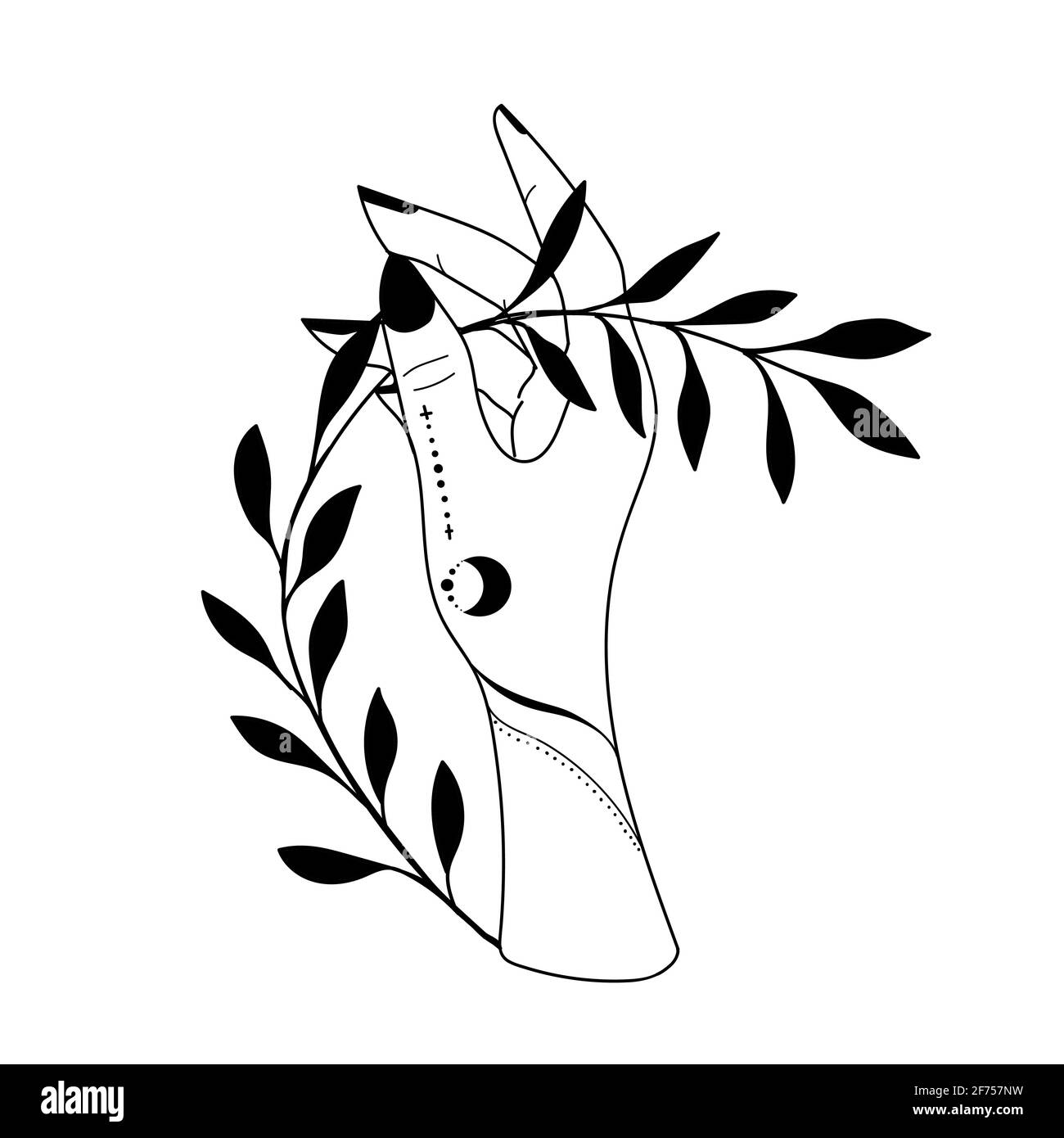 Mano disegnata con simboli magici, simboli astrologici magici illustrazioni vettoriali. Può usare il disegno del tatuaggio, simbolo esoterico mistico. Illustrazione Vettoriale