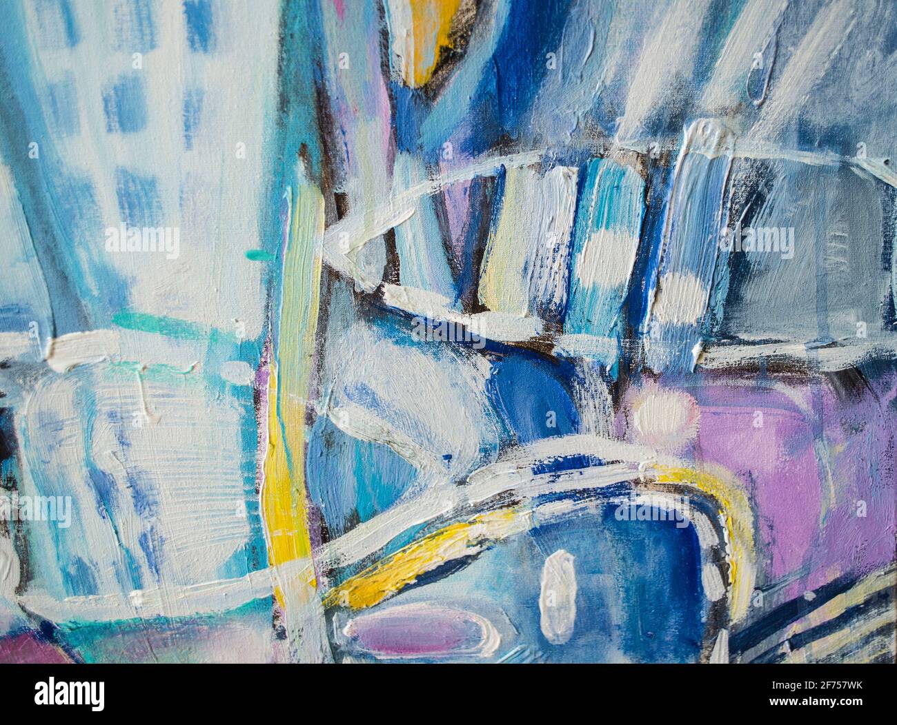 Disegnata a mano di pittura acrilica. L'arte astratta sfondo. Pittura Acrilica su tela di canapa. Colore e struttura. Frammento di opere d'arte. Pennellate di vernice. Ar moderno Foto Stock