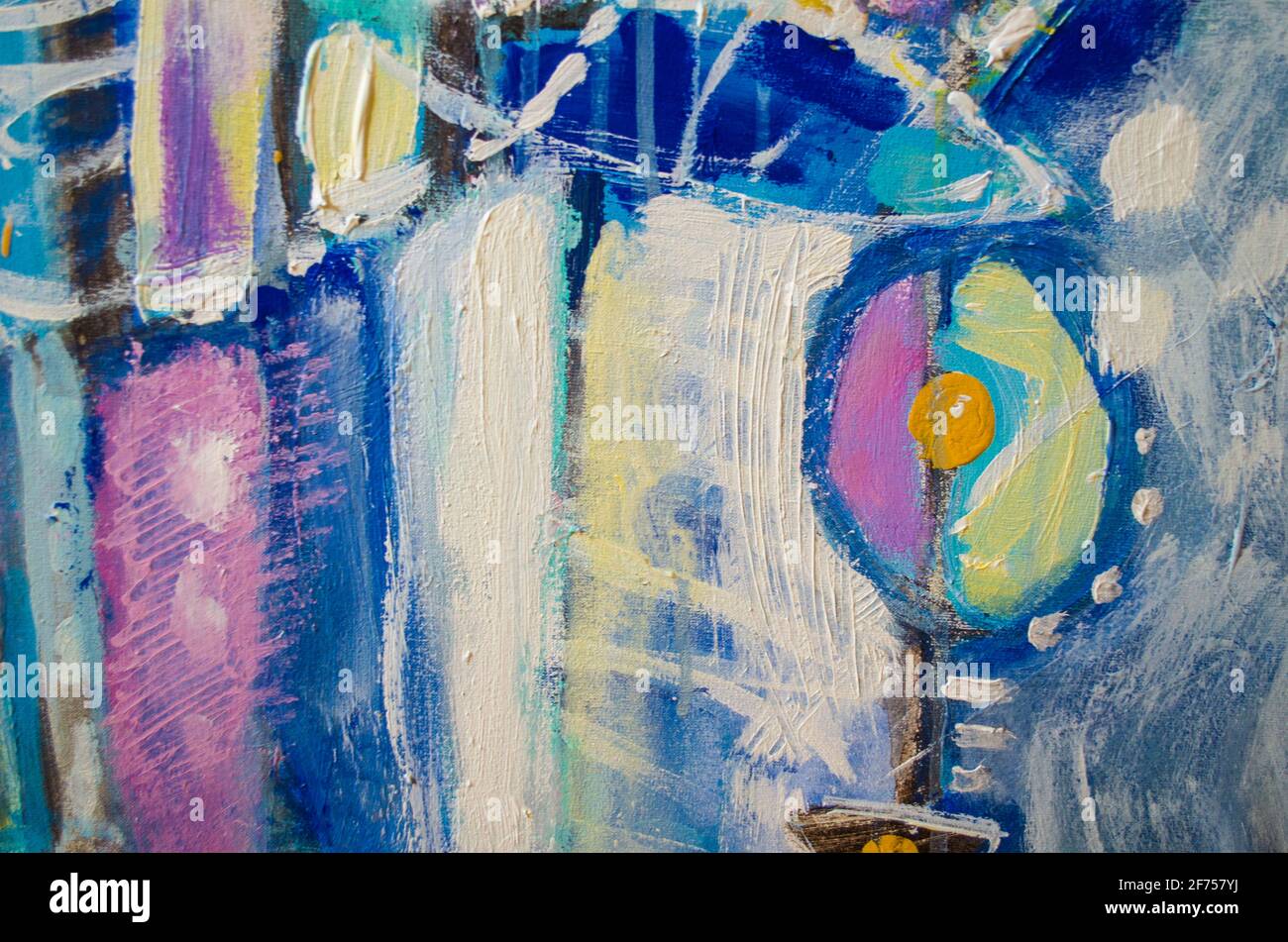Disegnata a mano di pittura acrilica. L'arte astratta sfondo. Pittura Acrilica su tela di canapa. Colore e struttura. Frammento di opere d'arte. Pennellate di vernice. Ar moderno Foto Stock