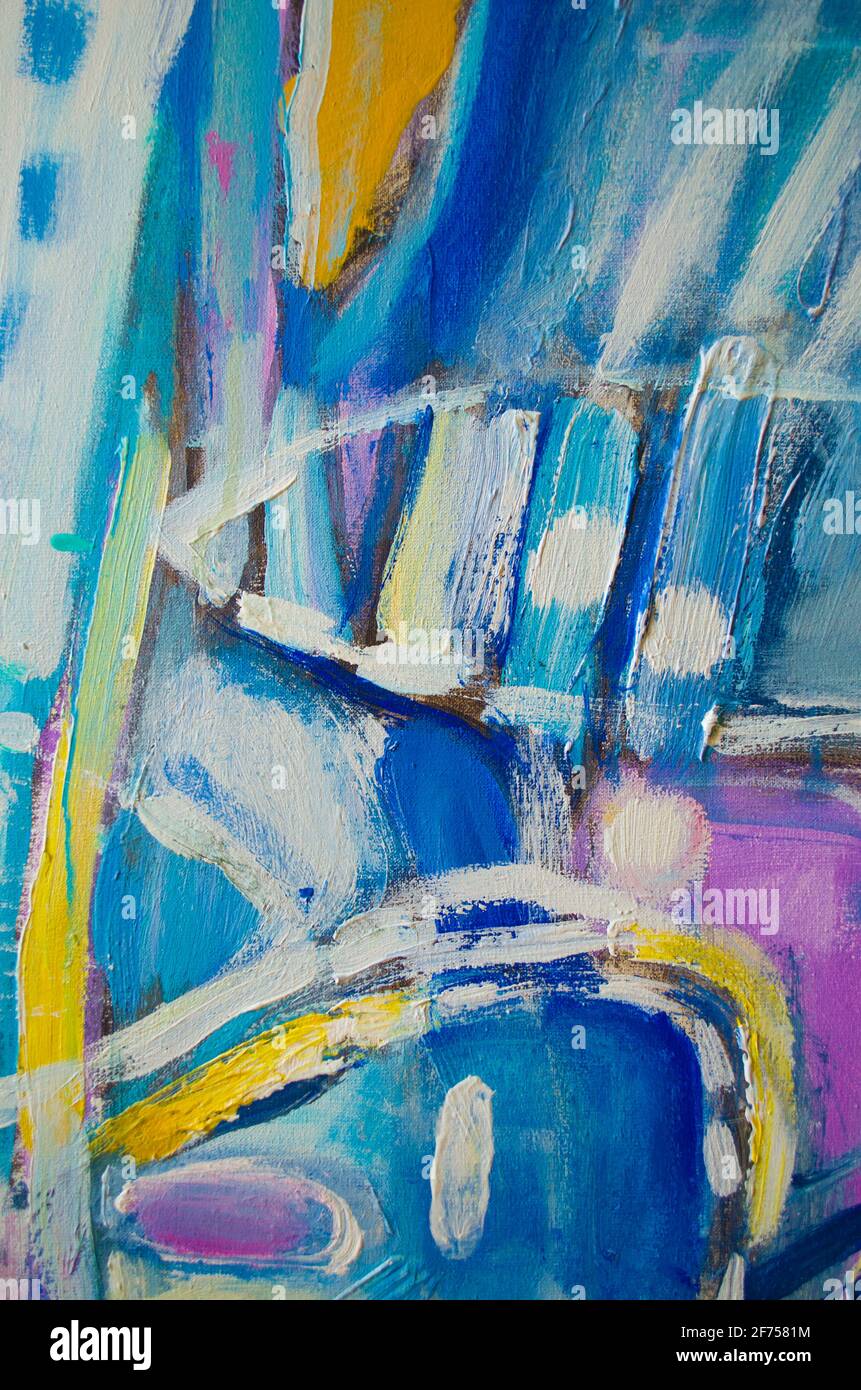 Disegnata a mano di pittura acrilica. L'arte astratta sfondo. Pittura Acrilica su tela di canapa. Colore e struttura. Frammento di opere d'arte. Pennellate di vernice. Ar moderno Foto Stock